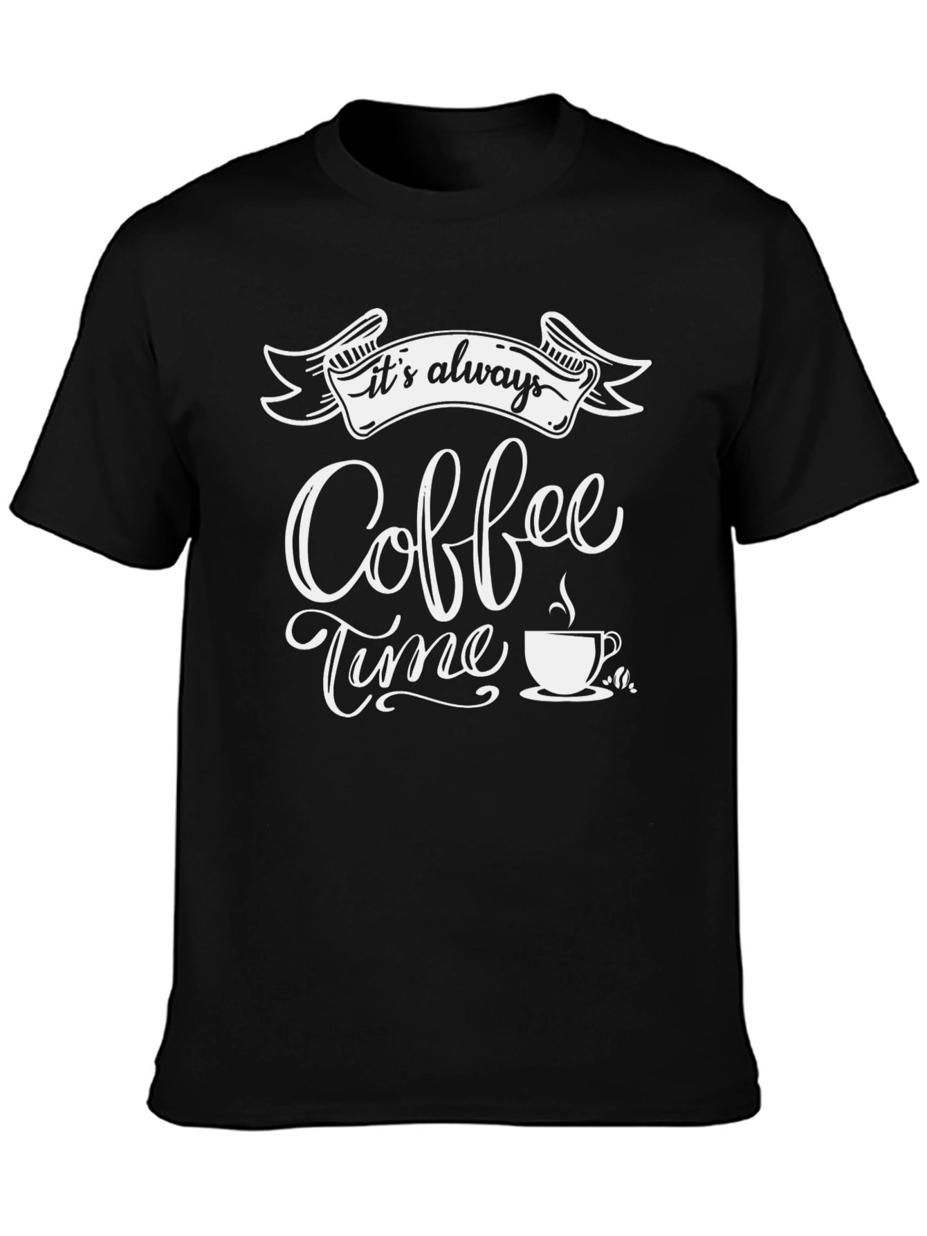 Coffee Time Graphic Tee - Black Cotton Casual Shirt
