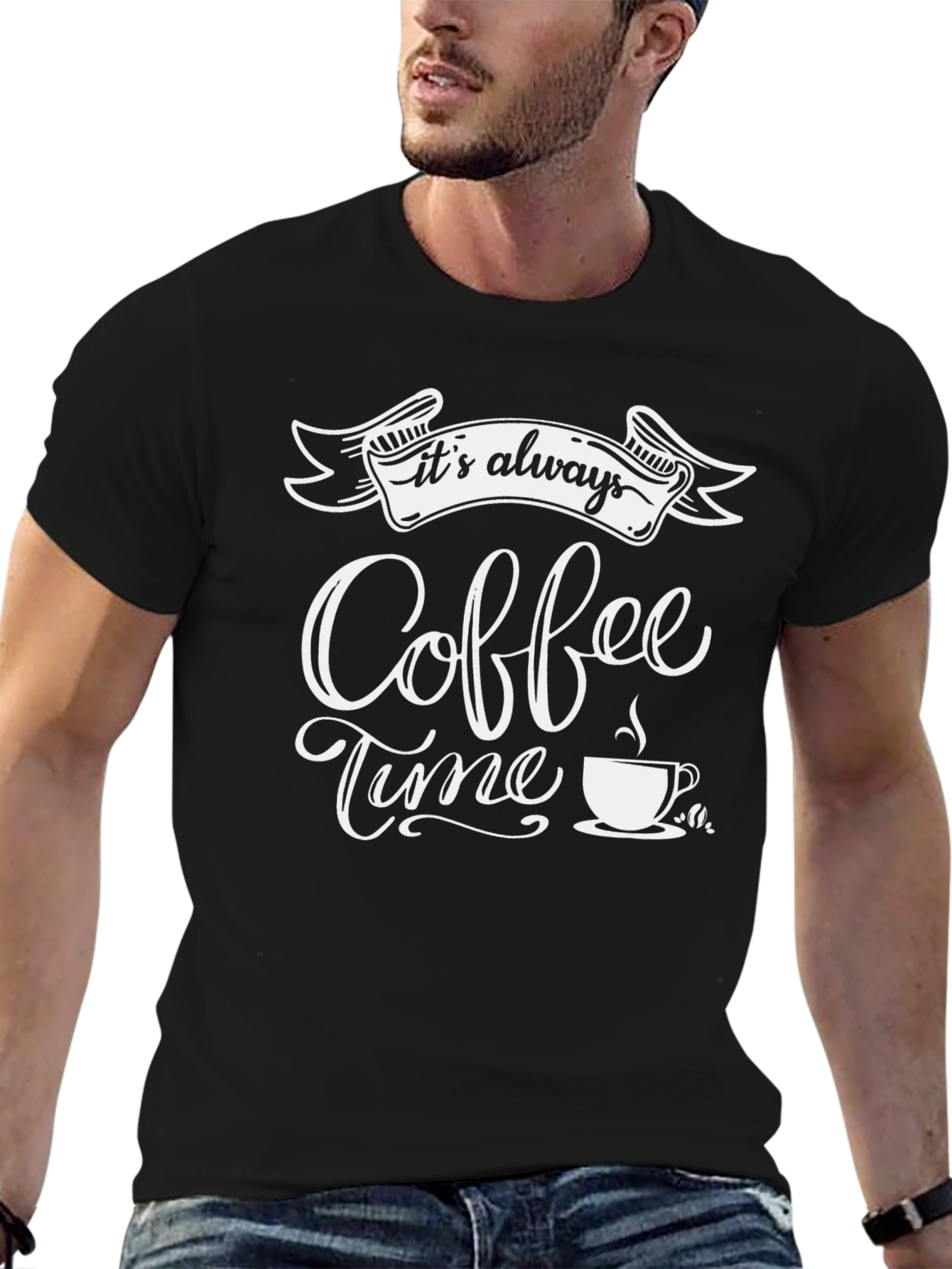 Coffee Time Graphic Tee - Black Cotton Casual Shirt