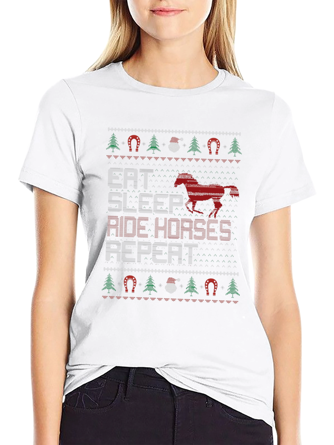 Eat Sleep Ride Horses Ugly Christmas T-Shirt