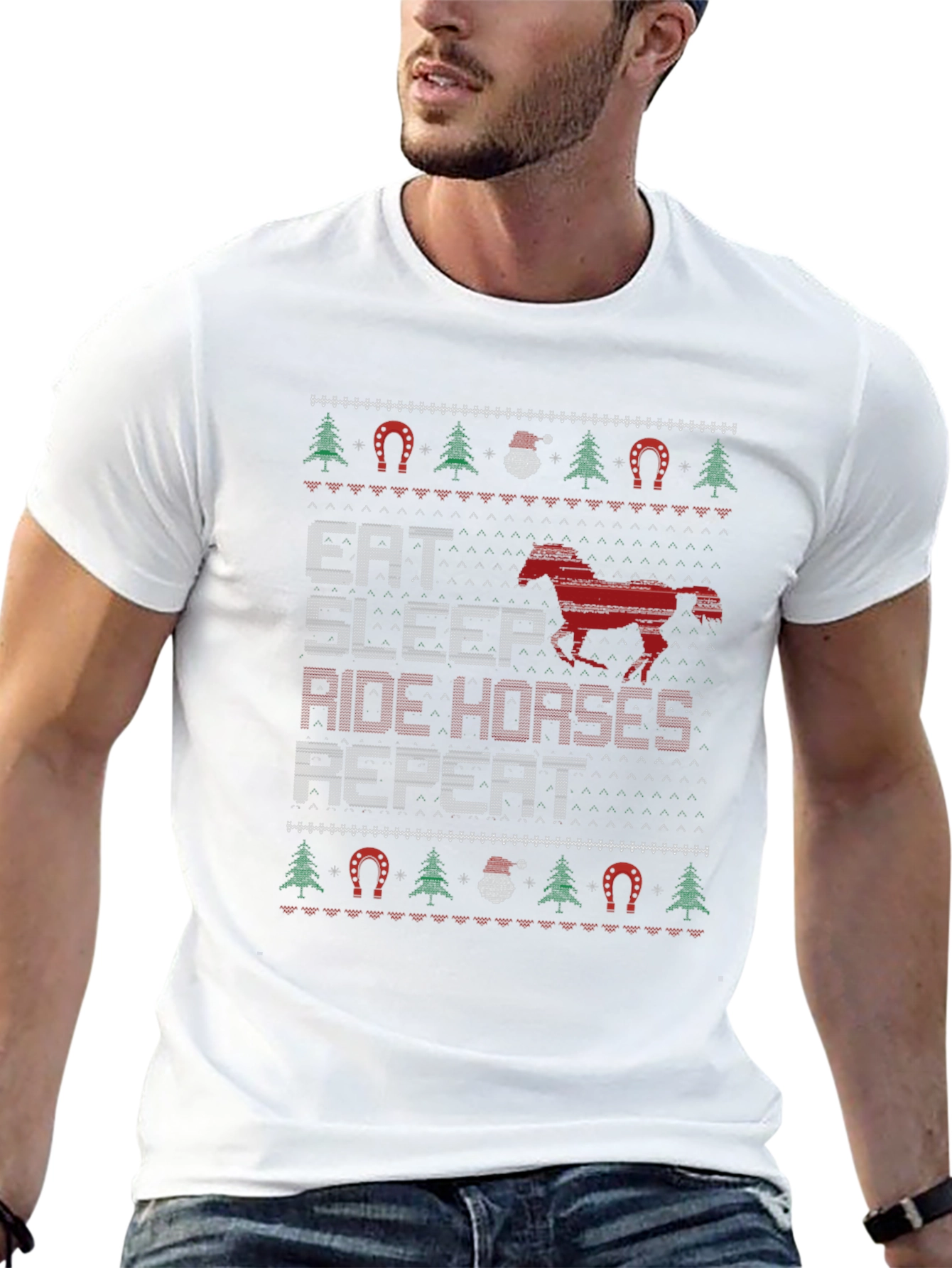 Eat Sleep Ride Horses Ugly Christmas T-Shirt