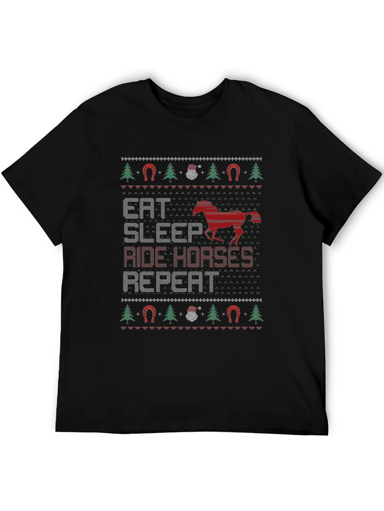 Eat Sleep Ride Horses Ugly Christmas T-Shirt