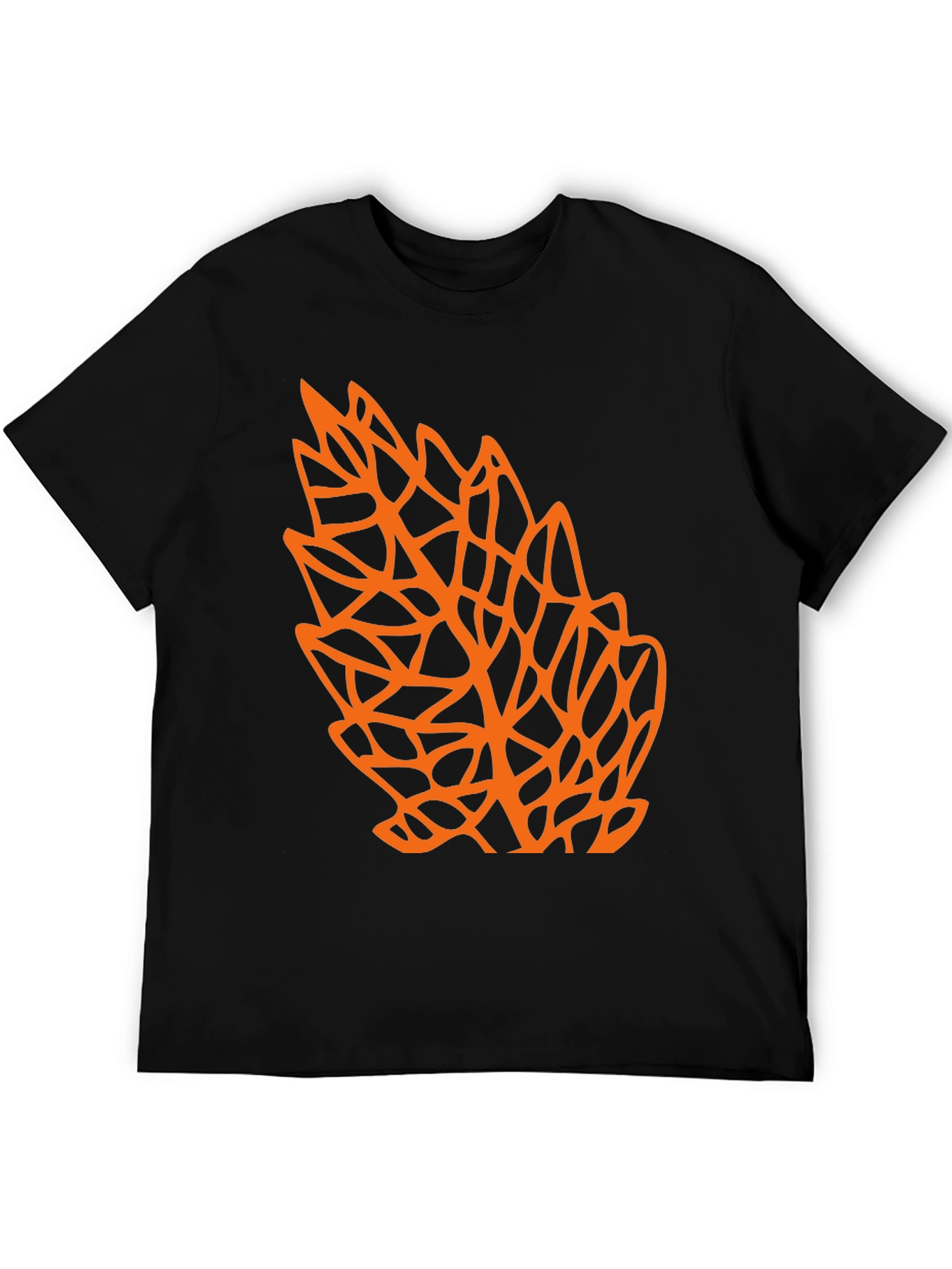 Geometric Orange Leaf Graphic Black T-Shirt