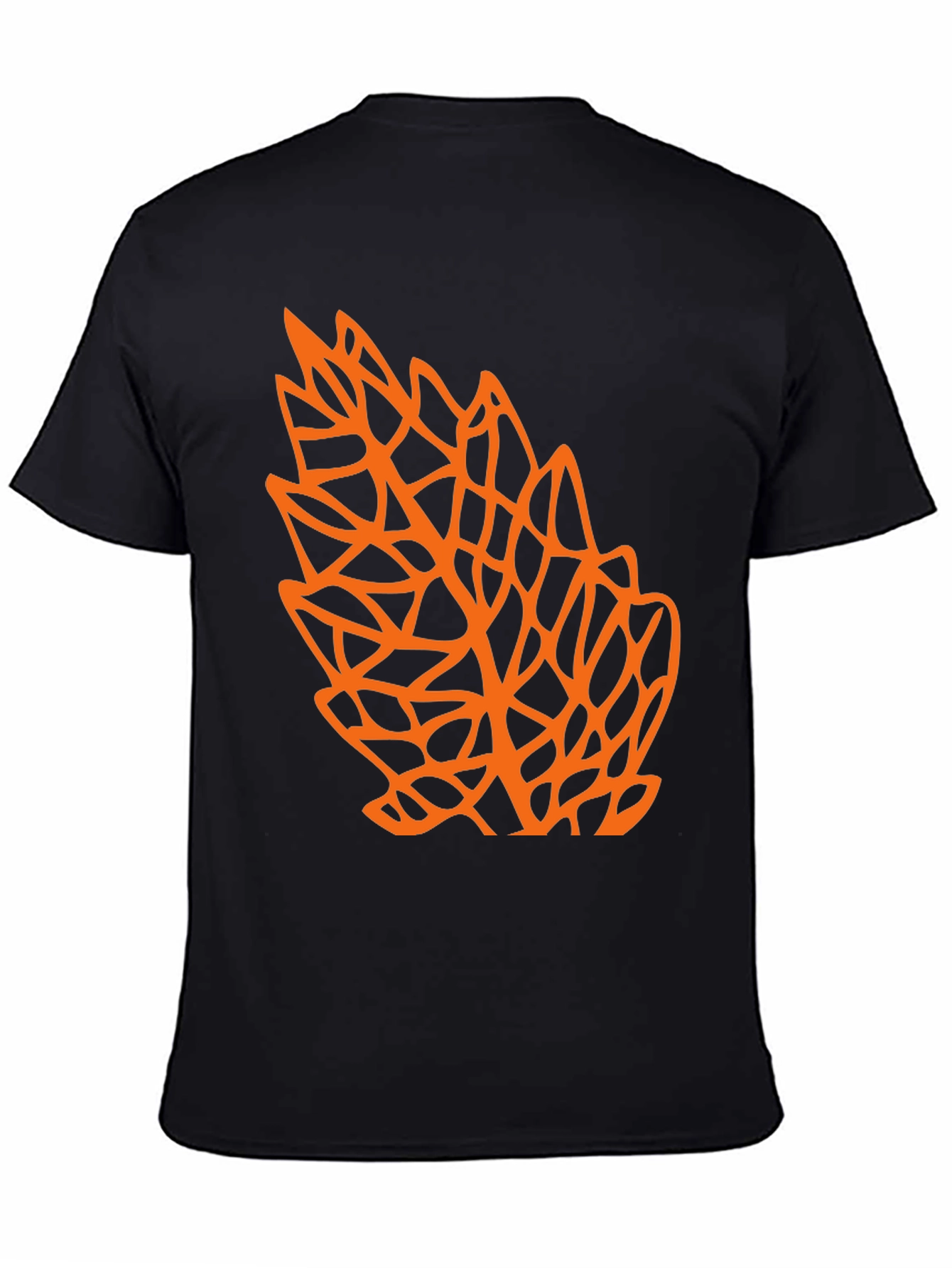 Geometric Orange Leaf Graphic Black T-Shirt