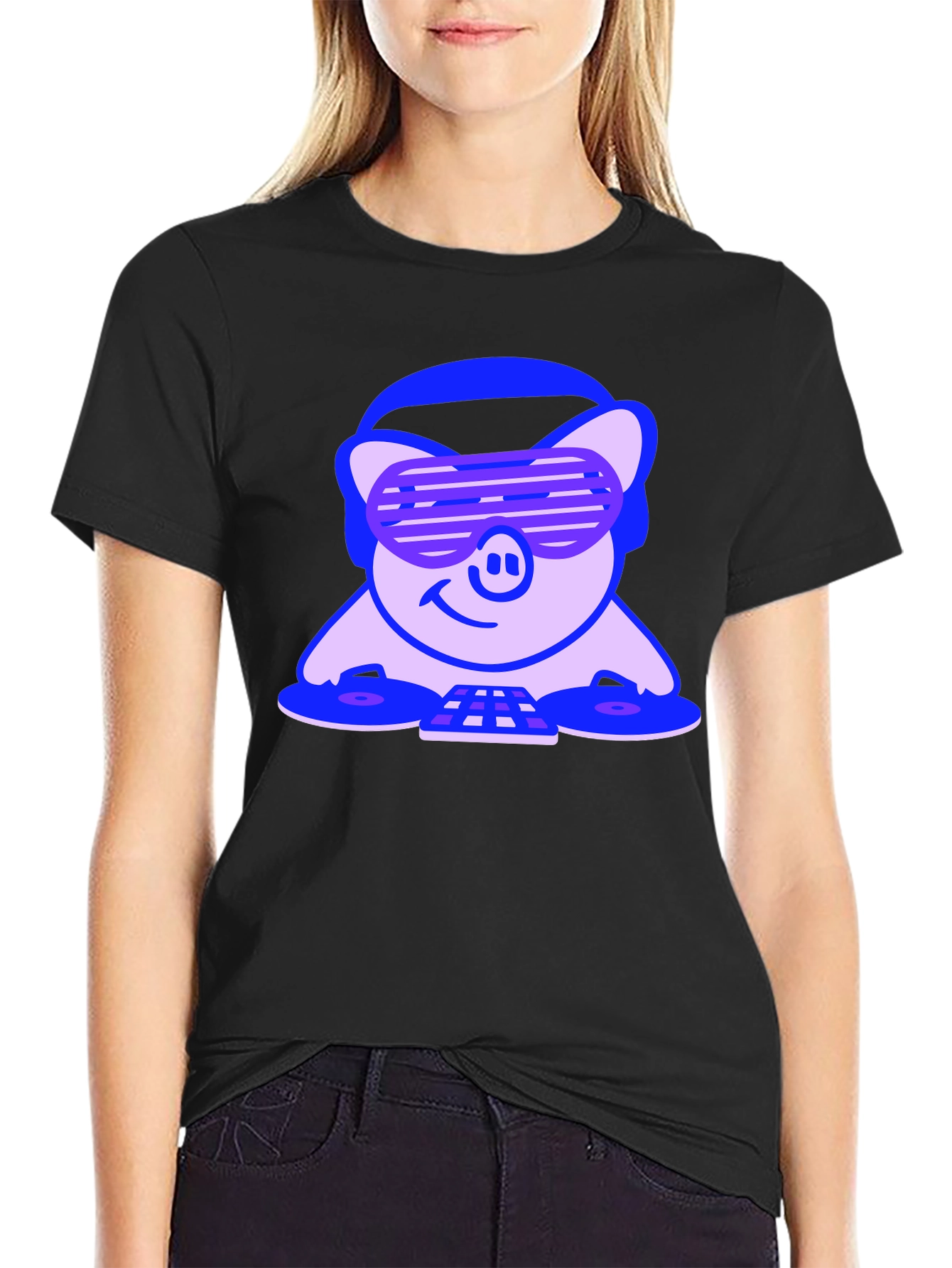 DJ Pig Graphic Tee - Black Cotton T-Shirt