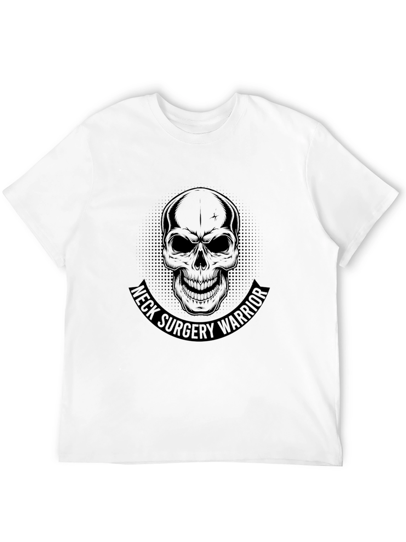 Neck Surgery Warrior Skull Graphic Black T-Shirt