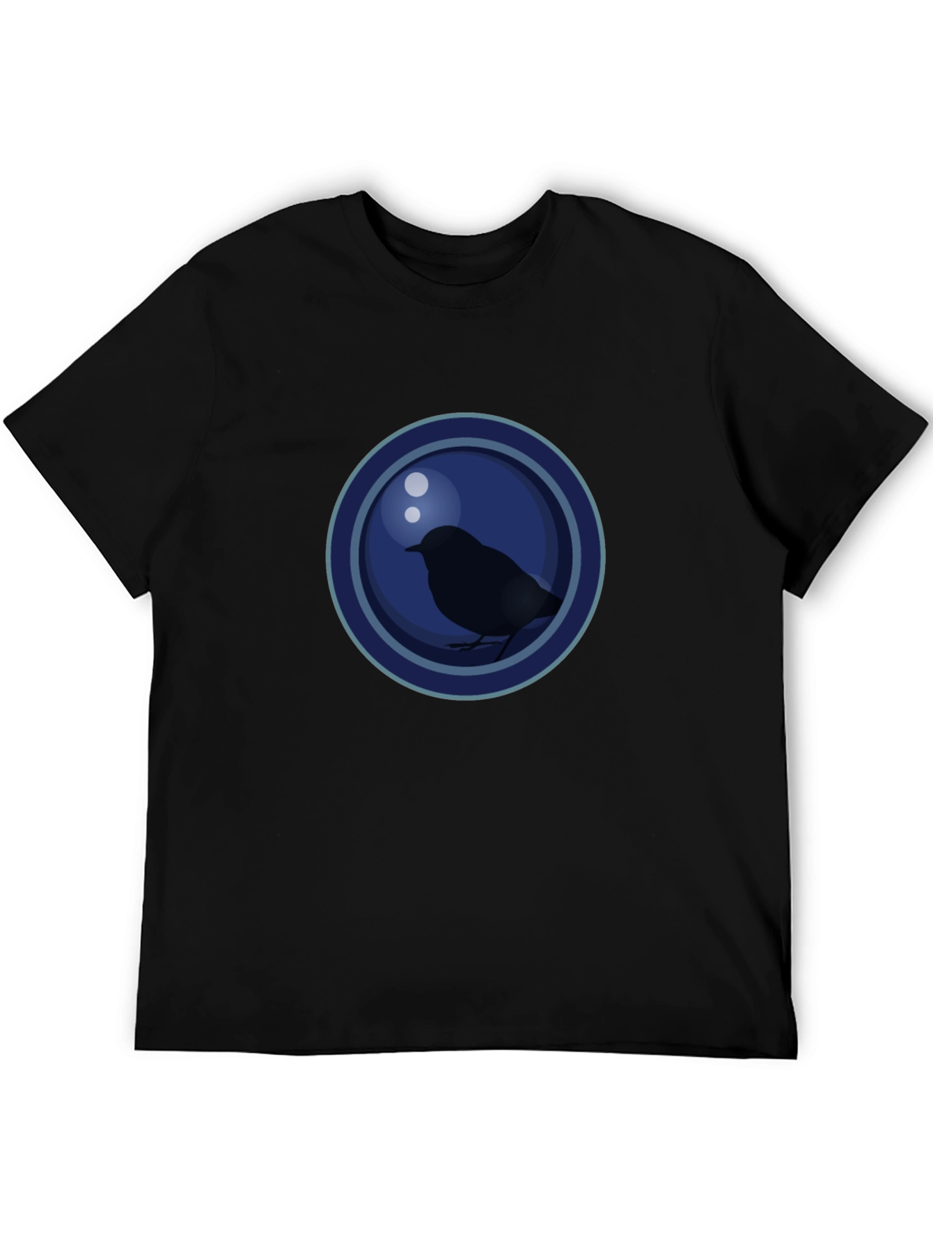 Stylish Bird Graphic T-Shirt - Dark Blue Circle Design