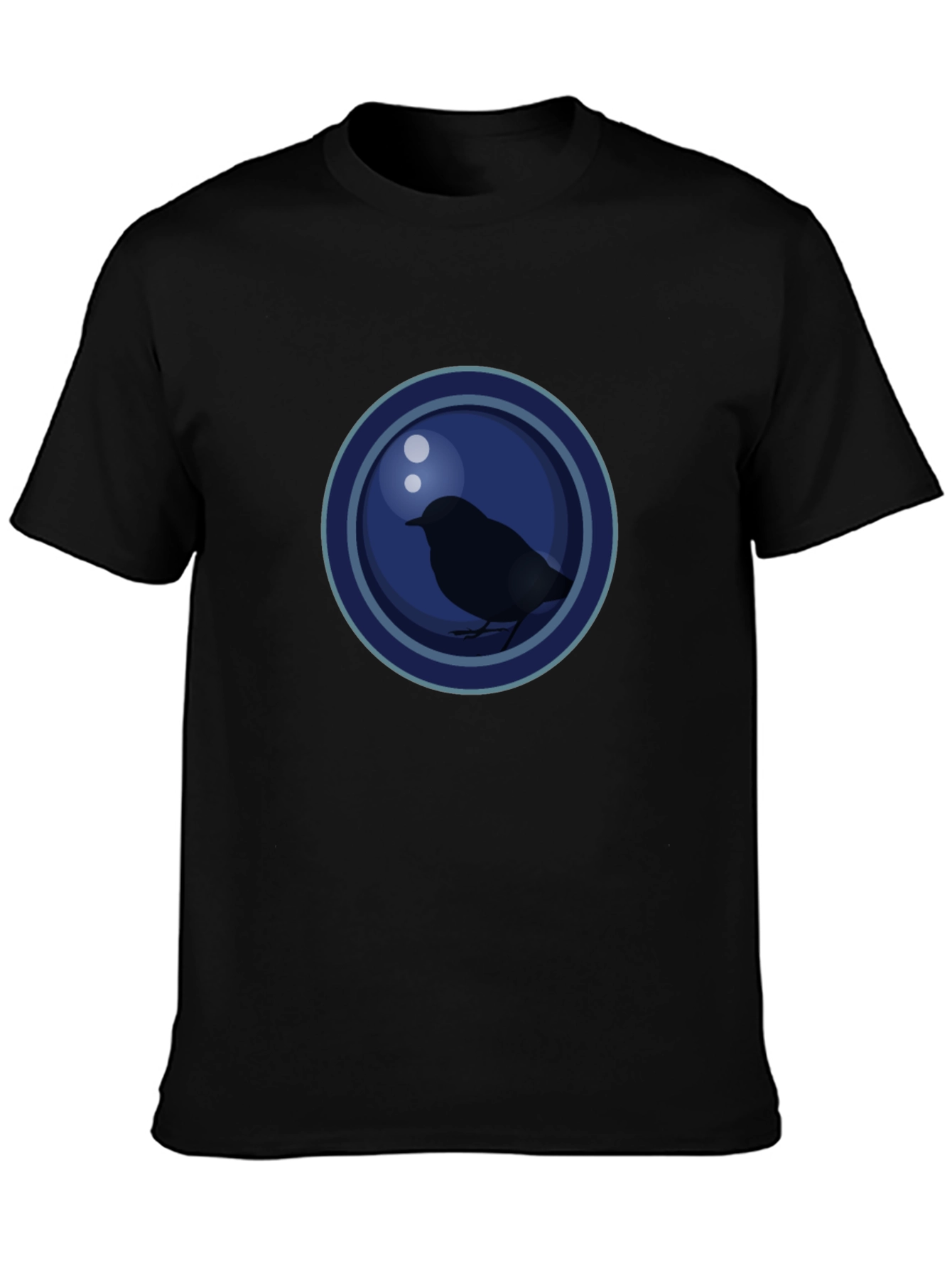 Stylish Bird Graphic T-Shirt - Dark Blue Circle Design