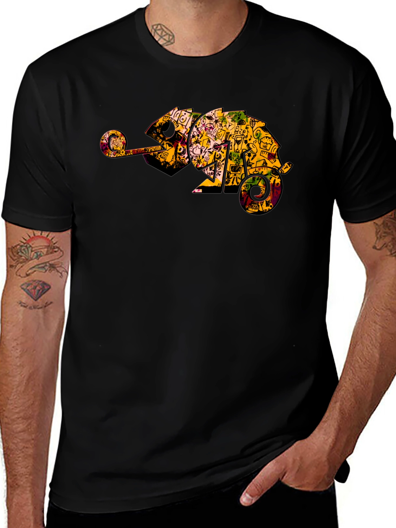 Black Chameleon Graphic Print Tee