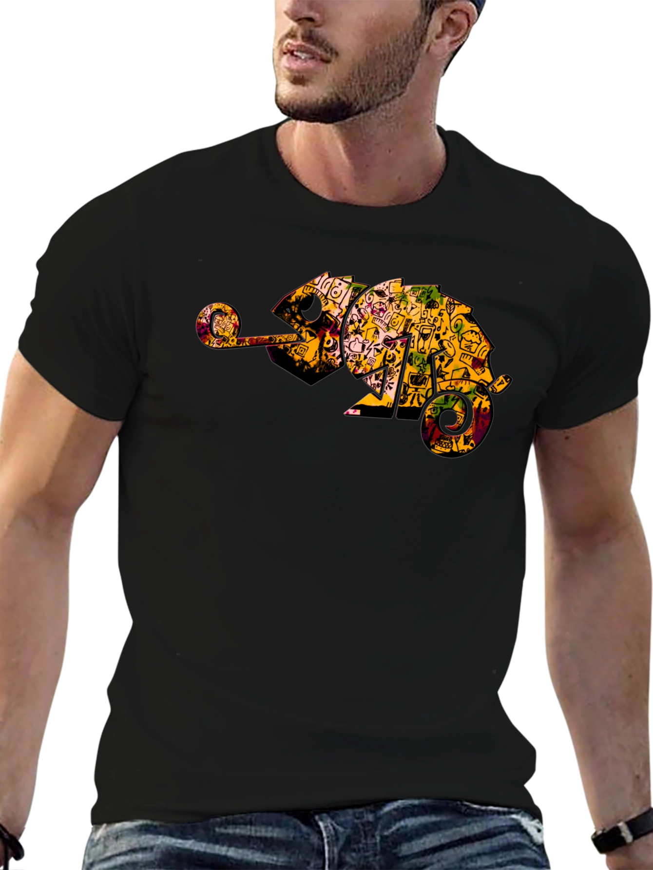 Black Chameleon Graphic Print Tee