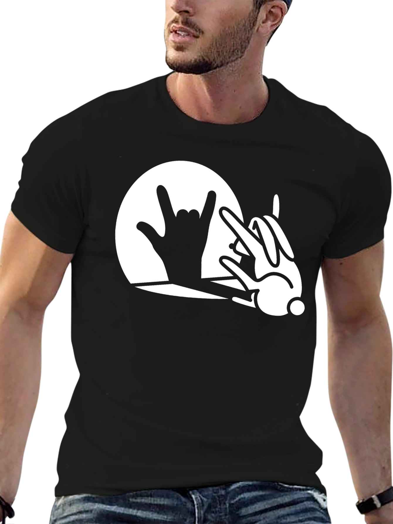 Rock On Bunny T-Shirt - Black Unique Design