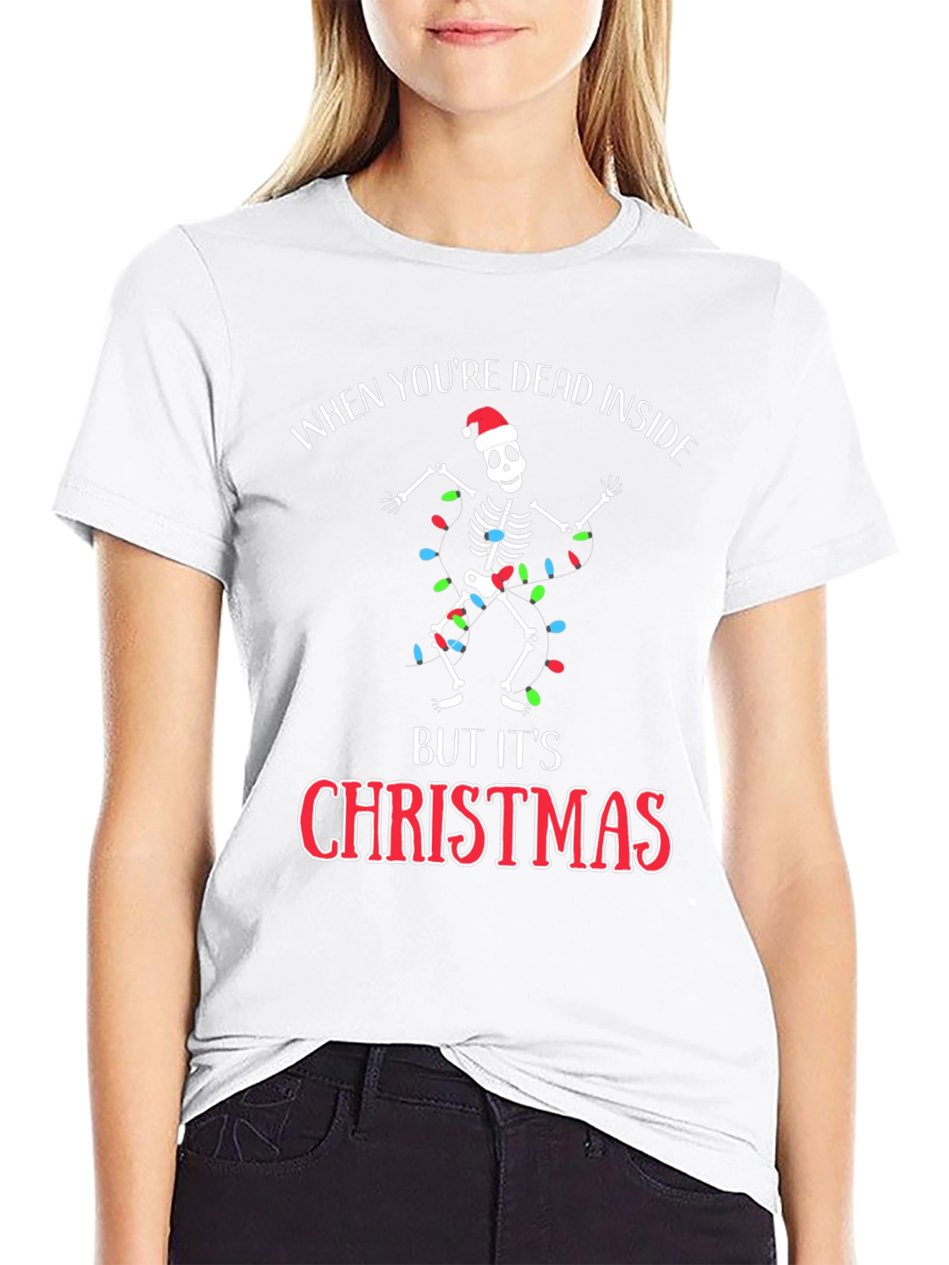 Dead Inside Christmas Skeleton Graphic Tee