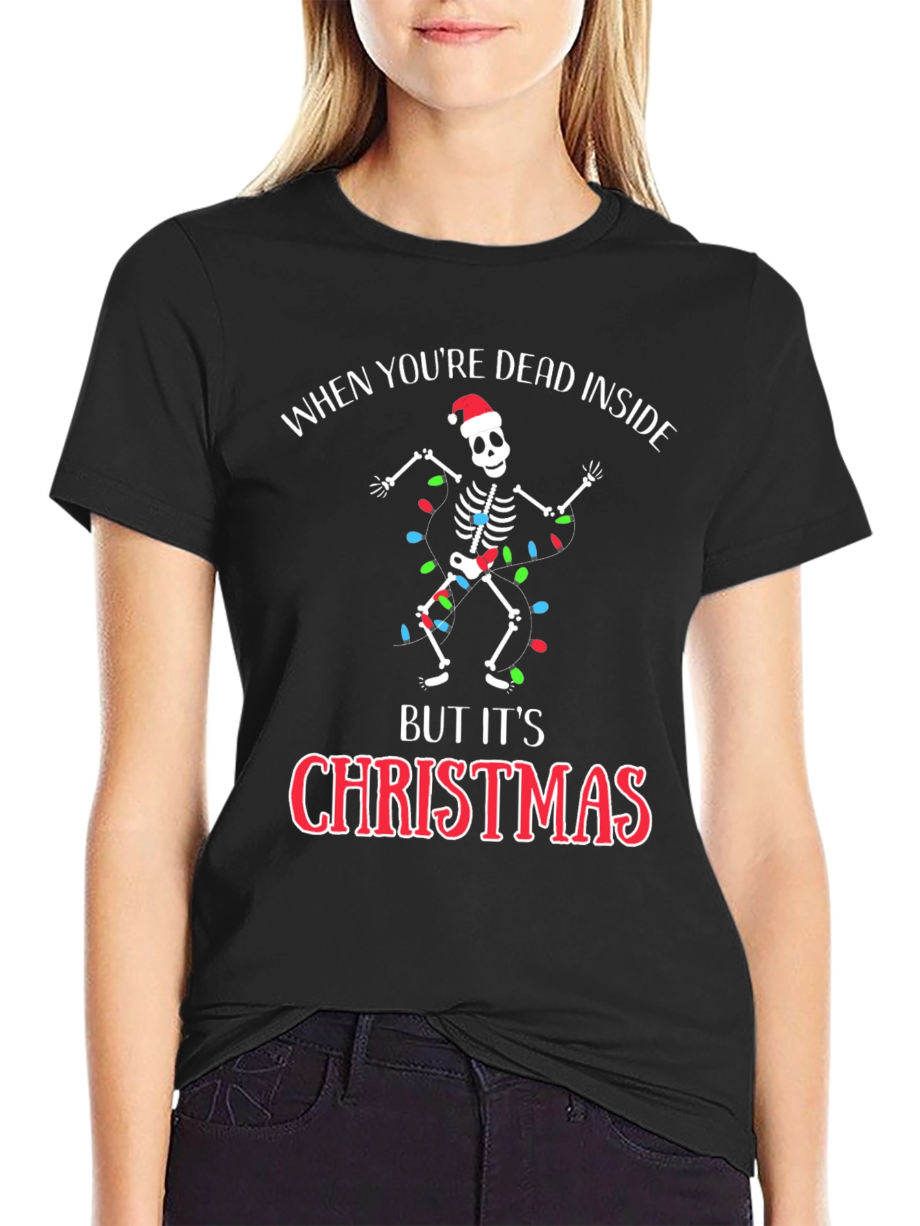 Dead Inside Christmas Skeleton Graphic Tee