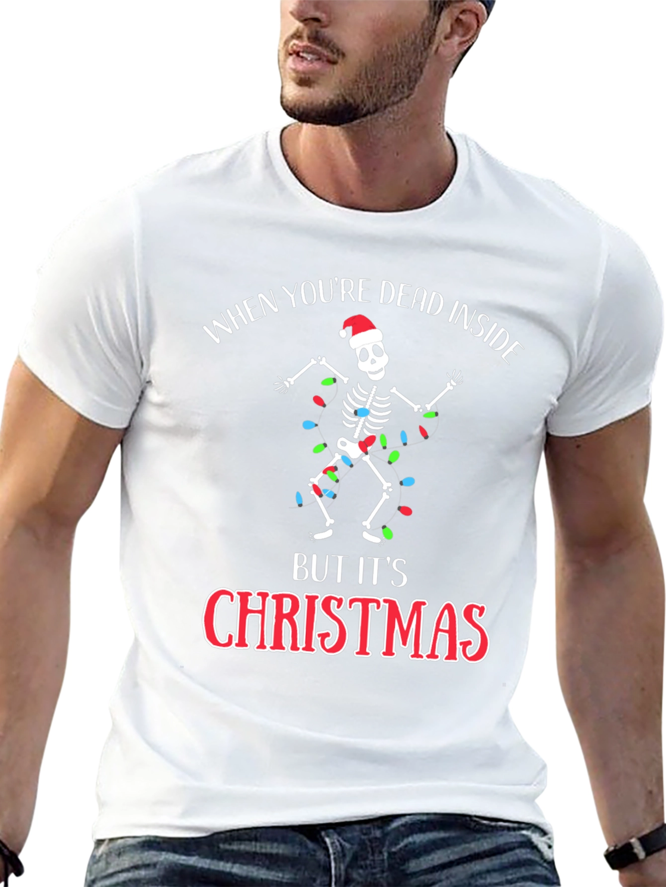 Dead Inside Christmas Skeleton Graphic Tee