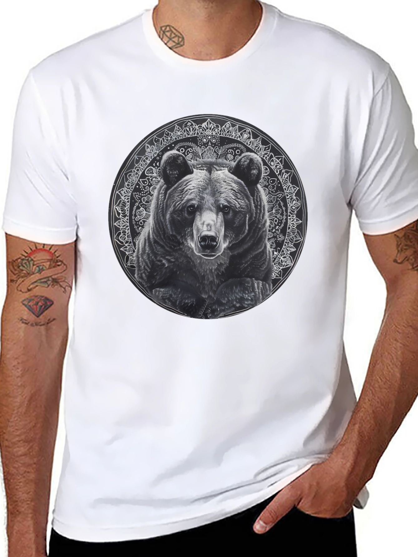 Bear Mandala Graphic Tee - Black