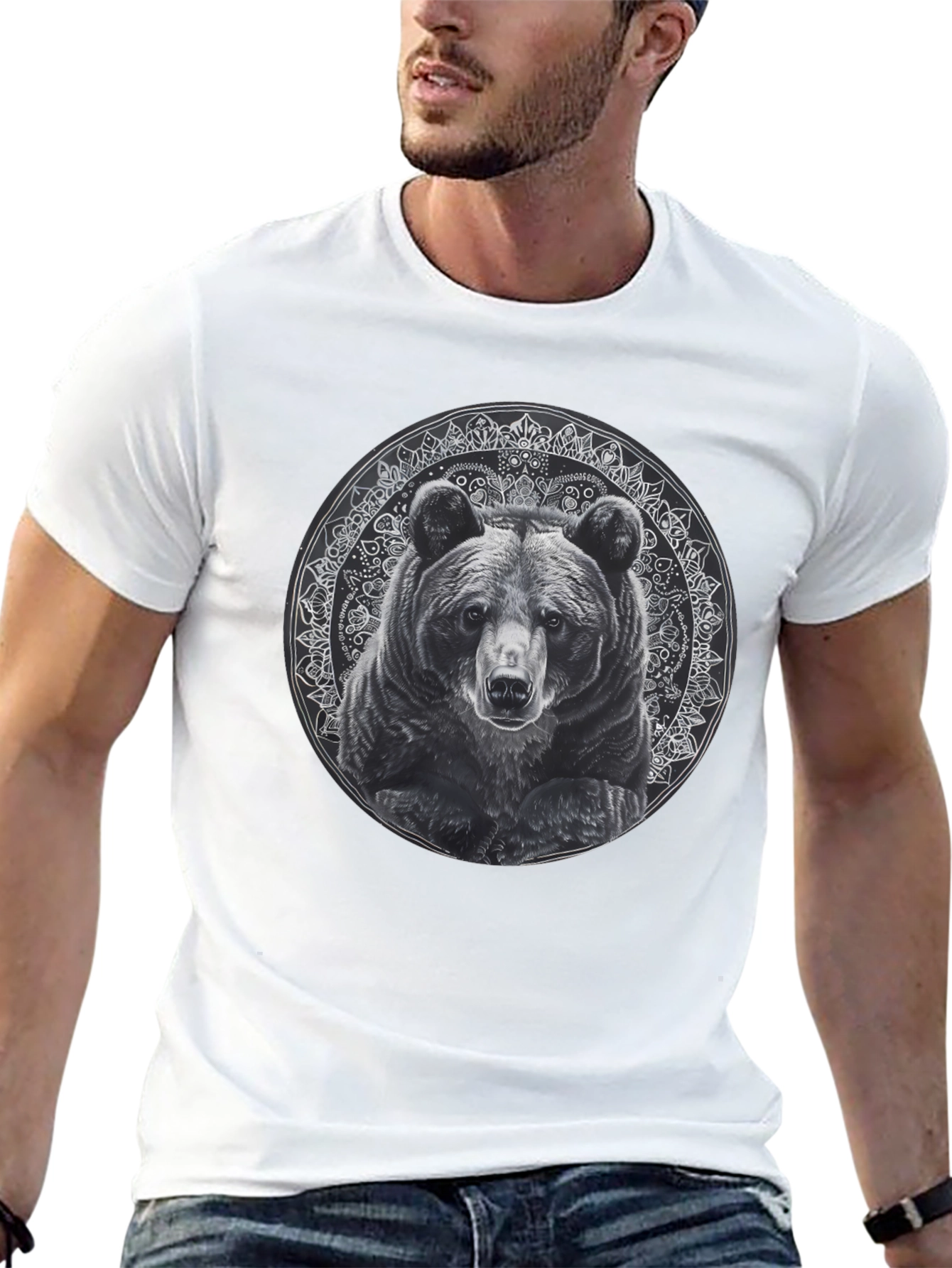 Bear Mandala Graphic Tee - Black