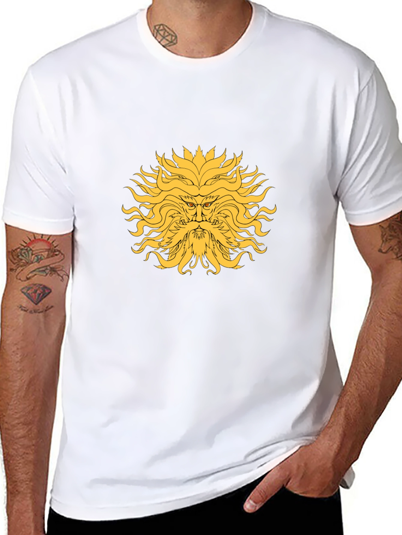 Sun God Graphic Tee - Black Cotton Blend T-Shirt