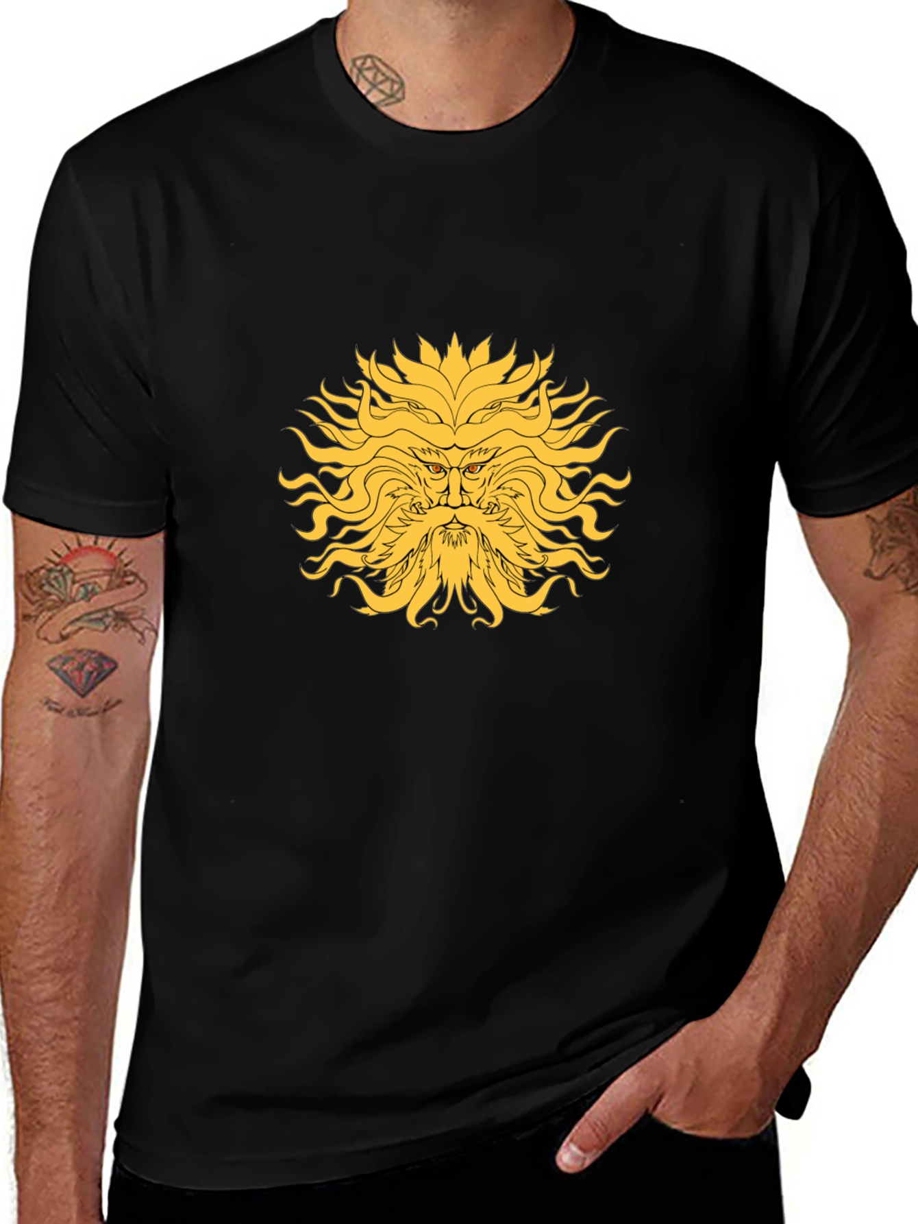 Sun God Graphic Tee - Black Cotton Blend T-Shirt