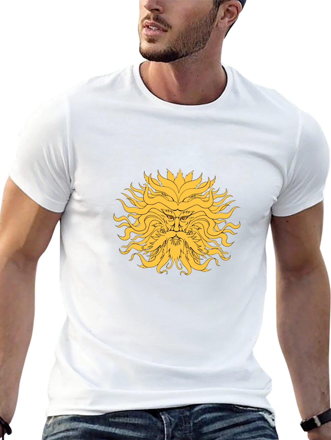Sun God Graphic Tee - Black Cotton Blend T-Shirt