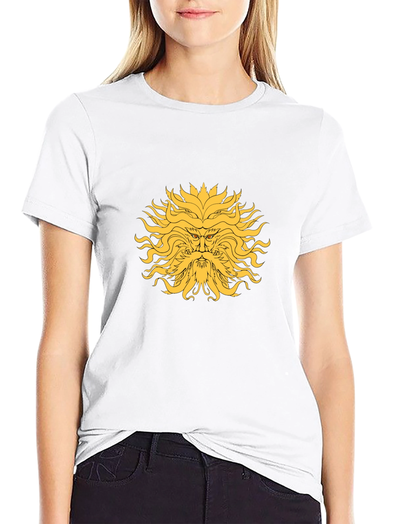 Sun God Graphic Tee - Black Cotton Blend T-Shirt
