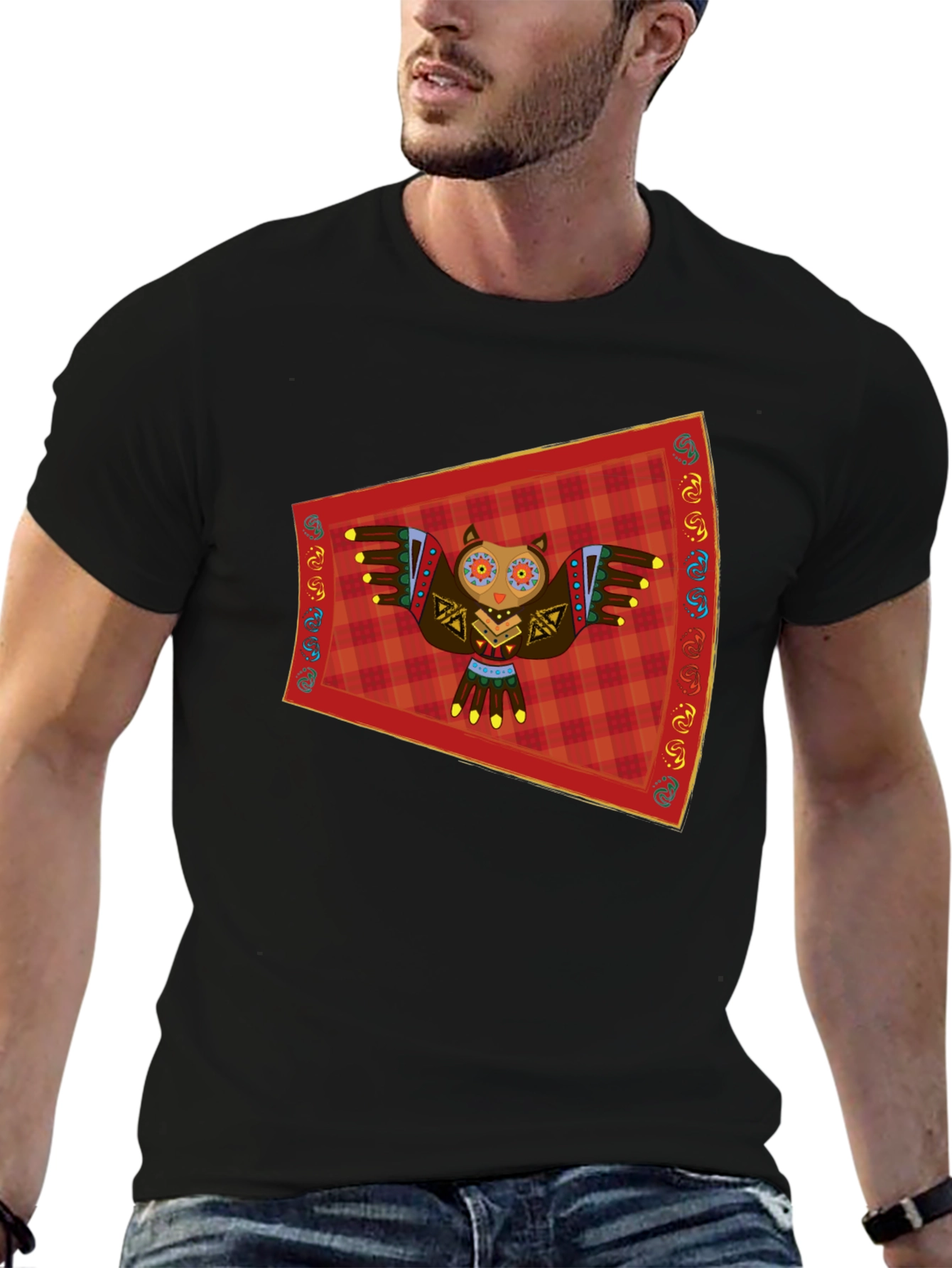 Owl Graphic Tee - Black Cotton T-Shirt