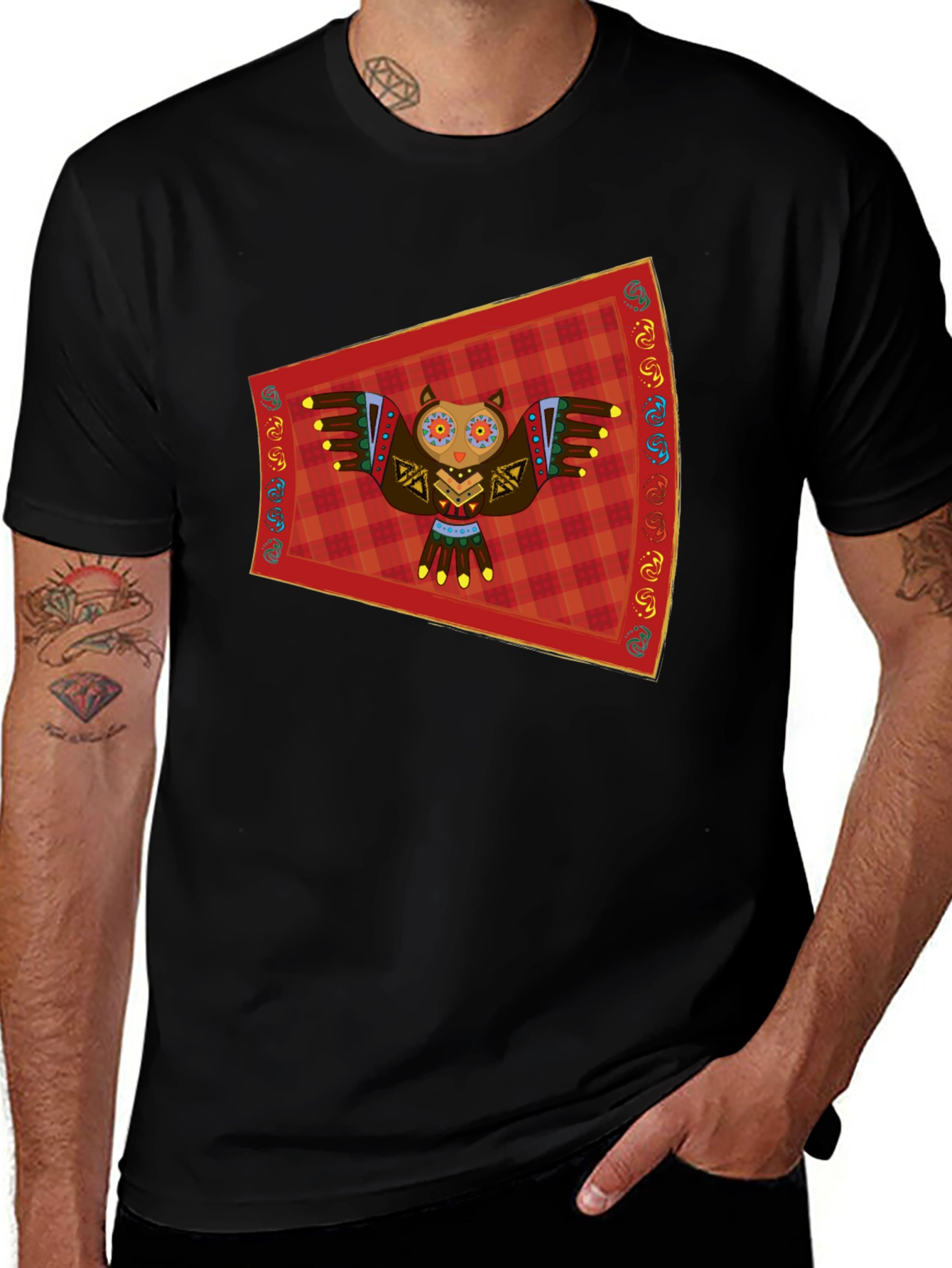Owl Graphic Tee - Black Cotton T-Shirt