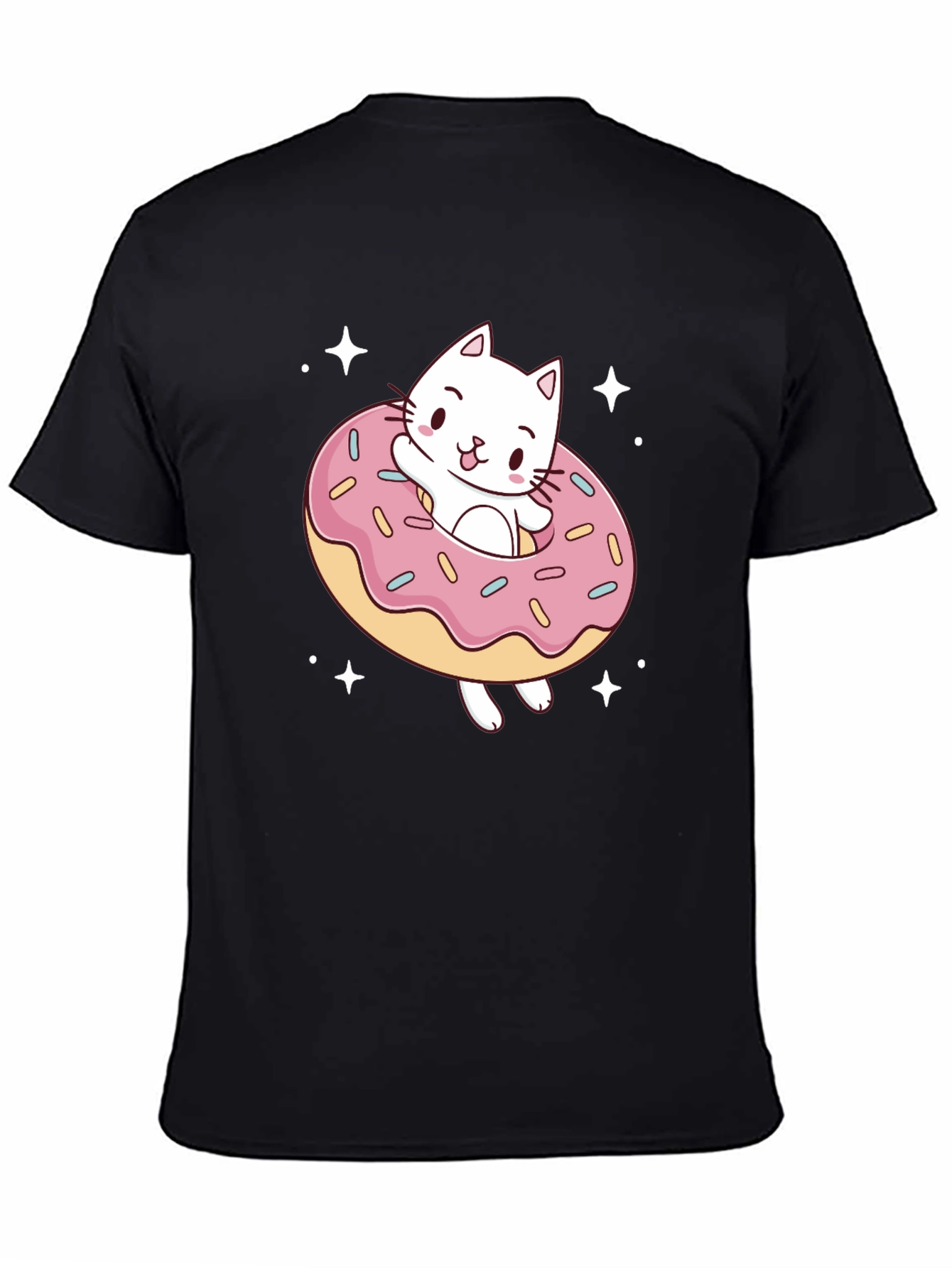 Cat Donut Graphic Tee - Black Cotton T-Shirt