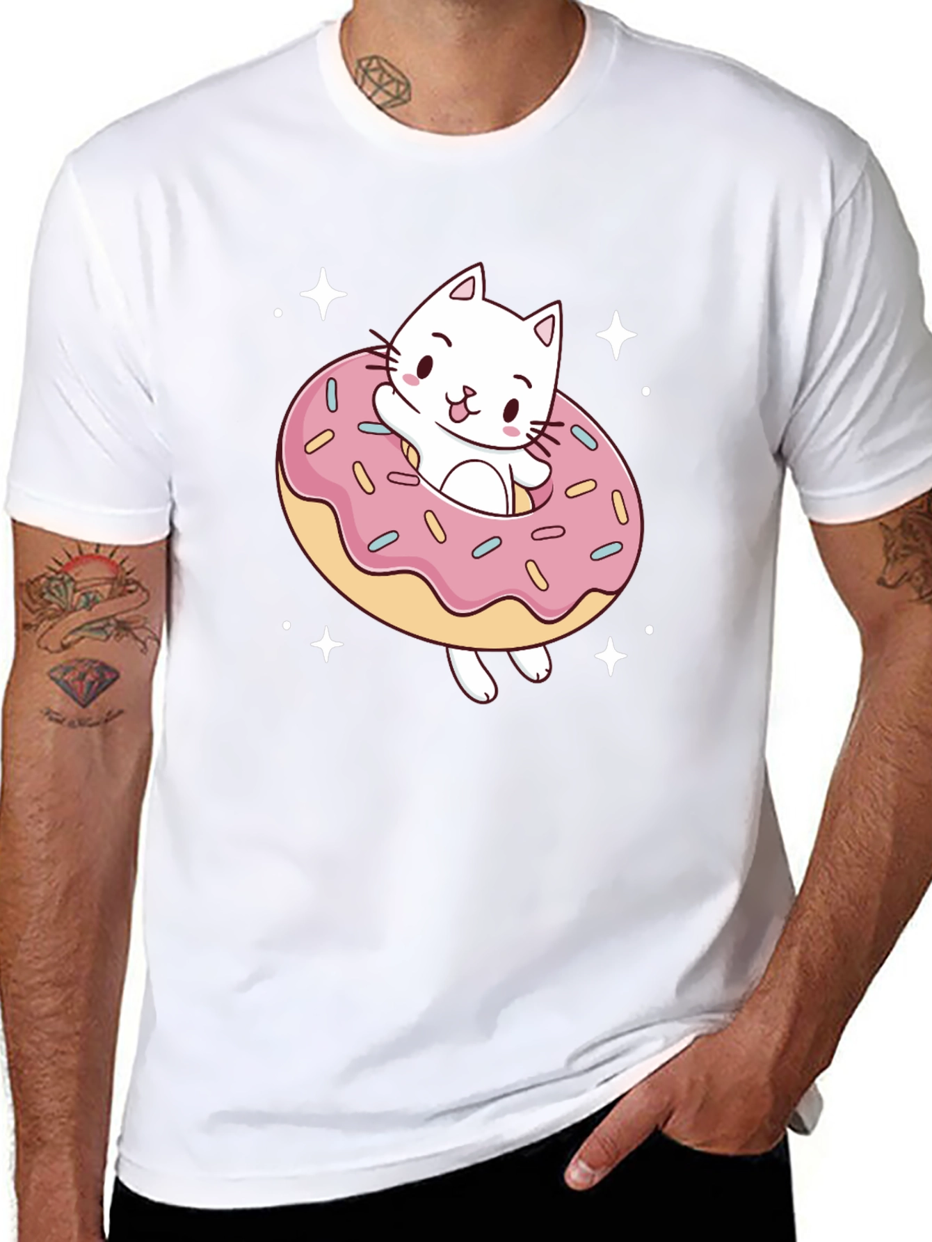 Cat Donut Graphic Tee - Black Cotton T-Shirt