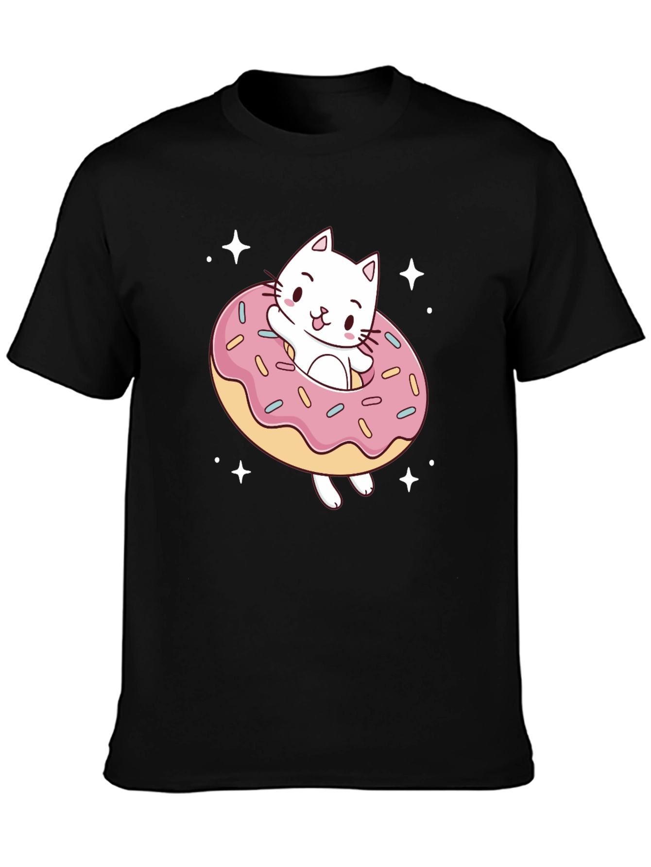 Cat Donut Graphic Tee - Black Cotton T-Shirt
