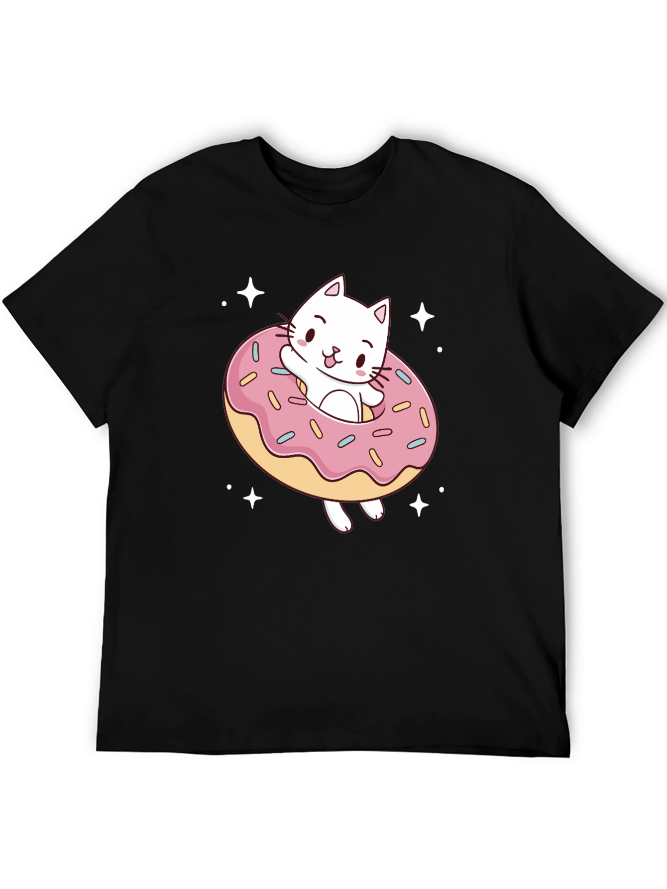 Cat Donut Graphic Tee - Black Cotton T-Shirt