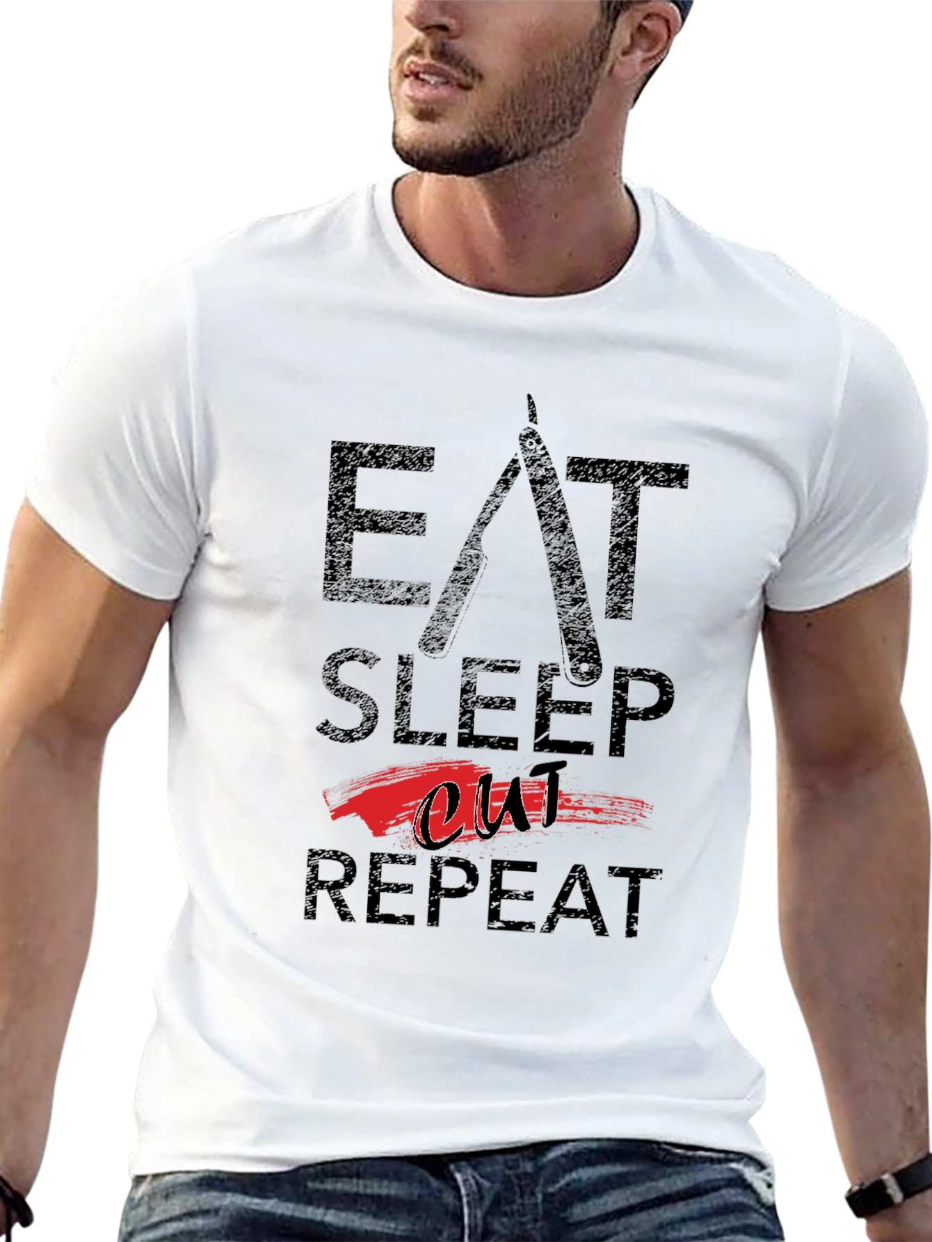 Eat Sleep Cut Repeat Black T-Shirt
