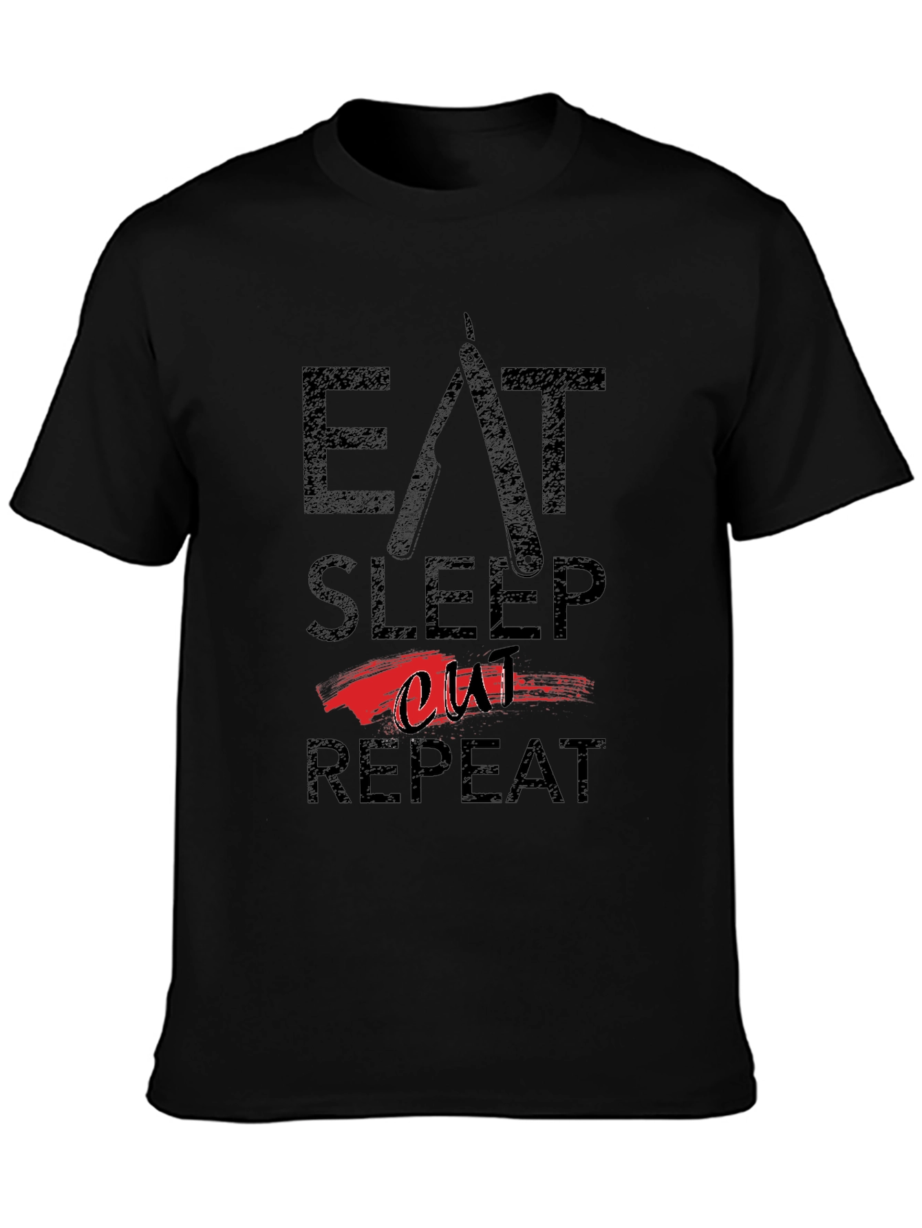 Eat Sleep Cut Repeat Black T-Shirt