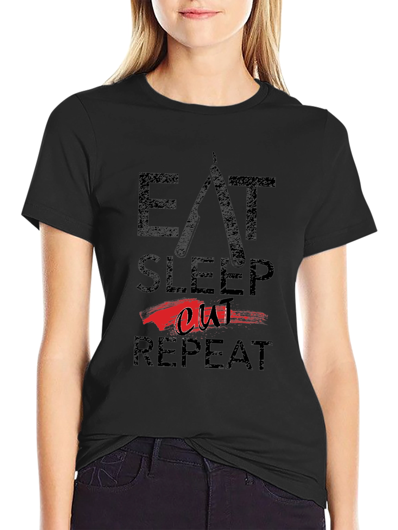 Eat Sleep Cut Repeat Black T-Shirt