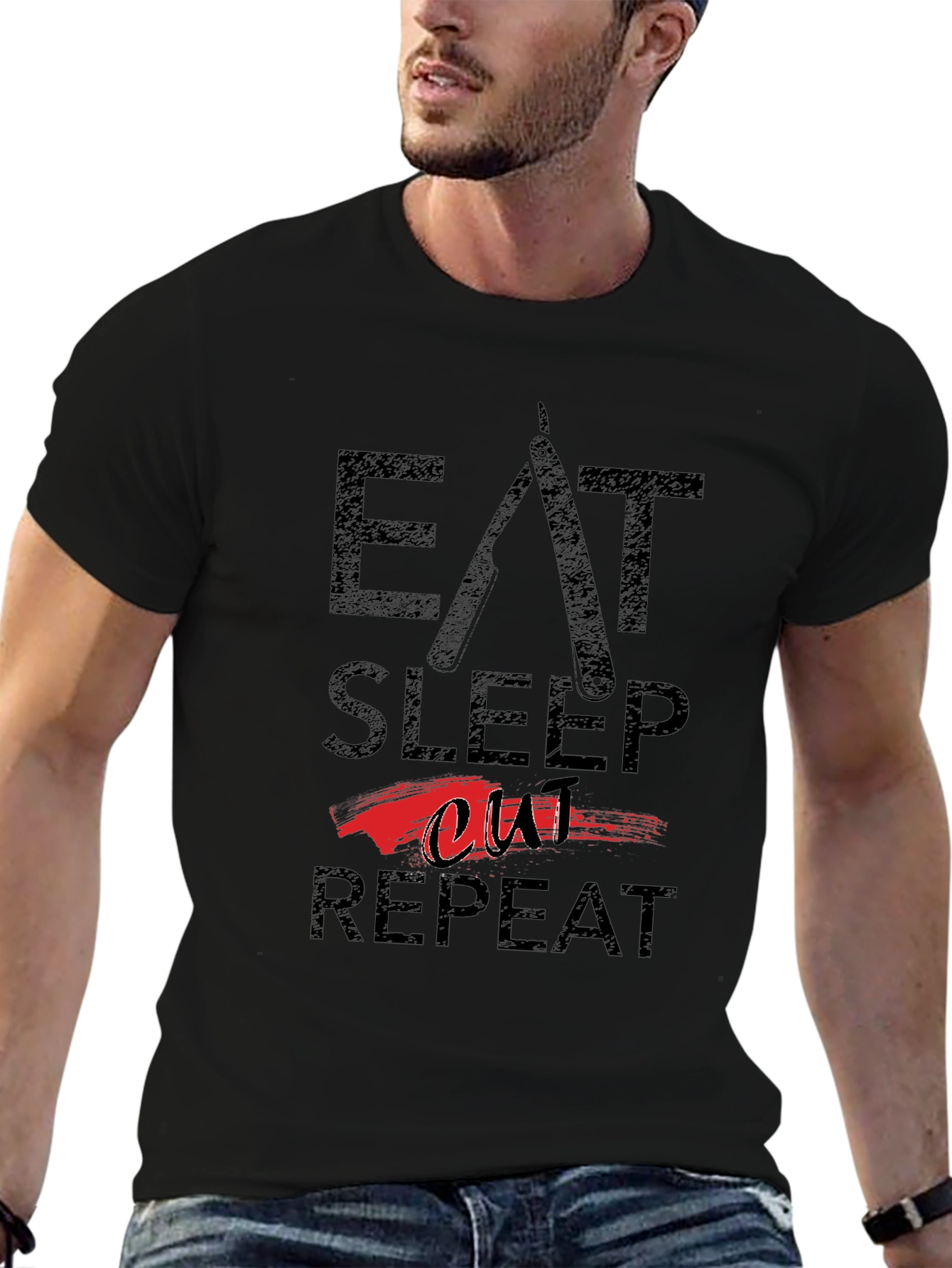 Eat Sleep Cut Repeat Black T-Shirt