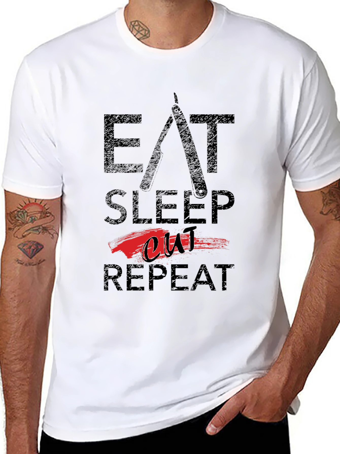 Eat Sleep Cut Repeat Black T-Shirt