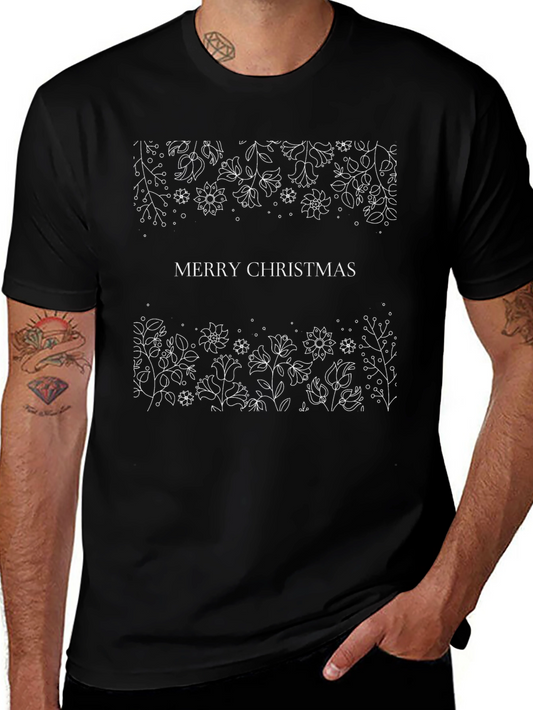 Merry Christmas Floral Graphic Tee - Black