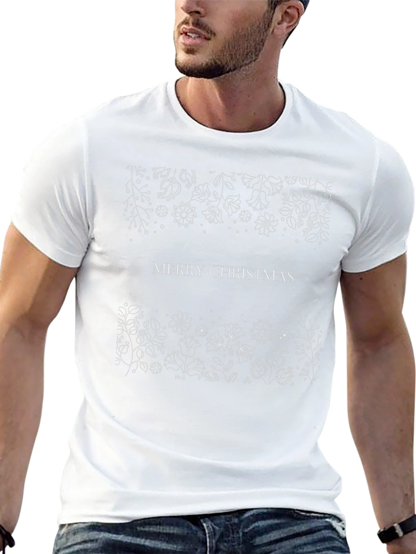 Merry Christmas Floral Graphic Tee - Black