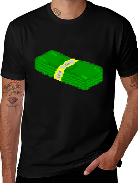 Pixelated Money Stack Graphic Tee - Black T-Shirt