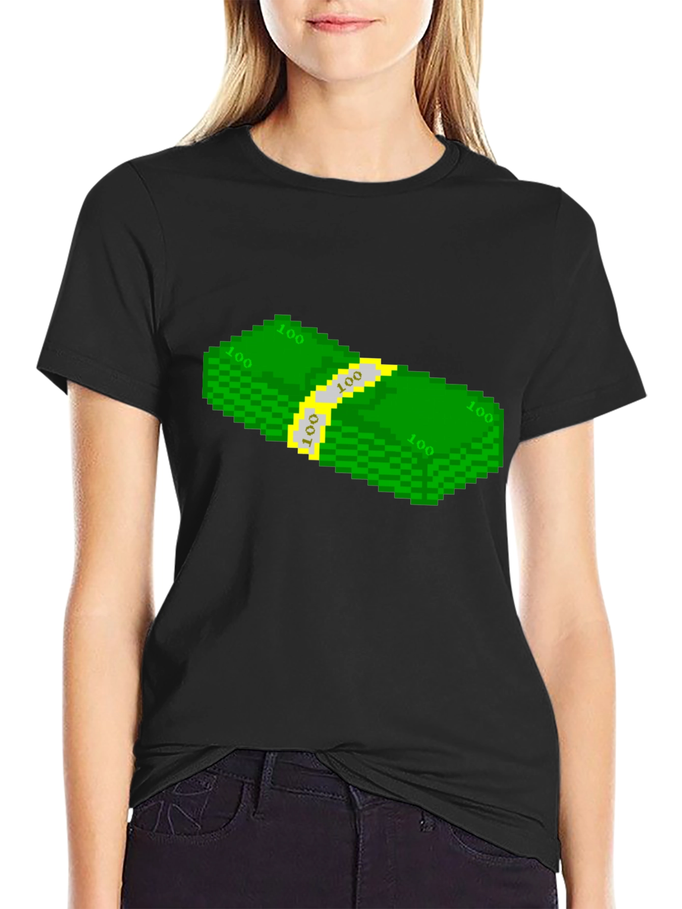 Pixelated Money Stack Graphic Tee - Black T-Shirt