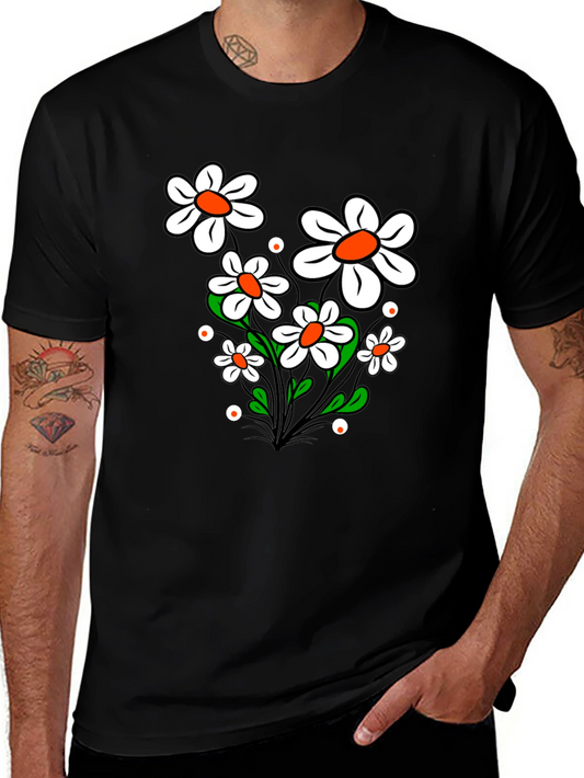 Daisy Flower Graphic Tee - Black Cotton T-Shirt