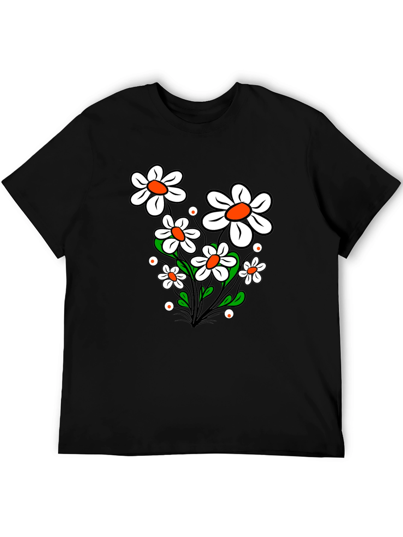 Daisy Flower Graphic Tee - Black Cotton T-Shirt