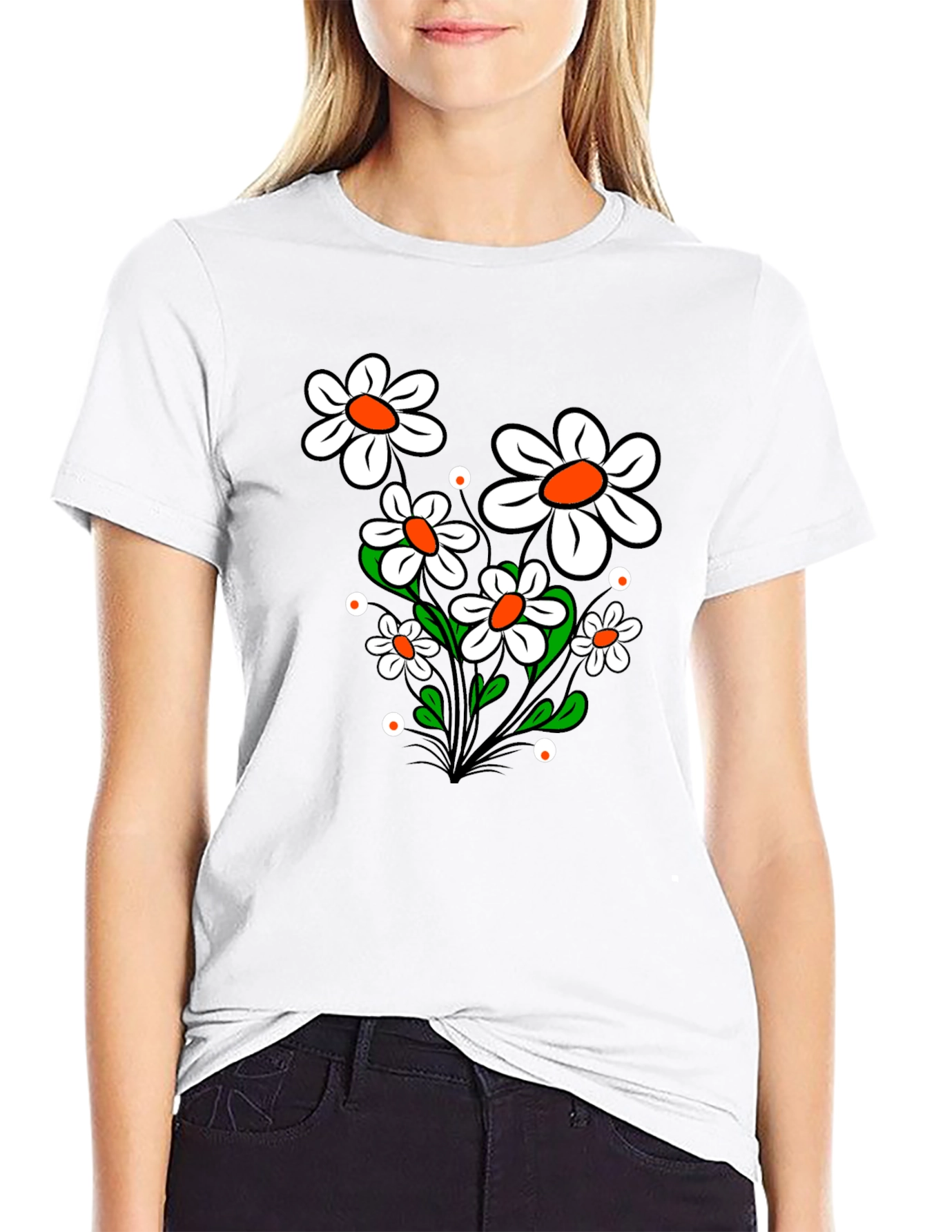 Daisy Flower Graphic Tee - Black Cotton T-Shirt