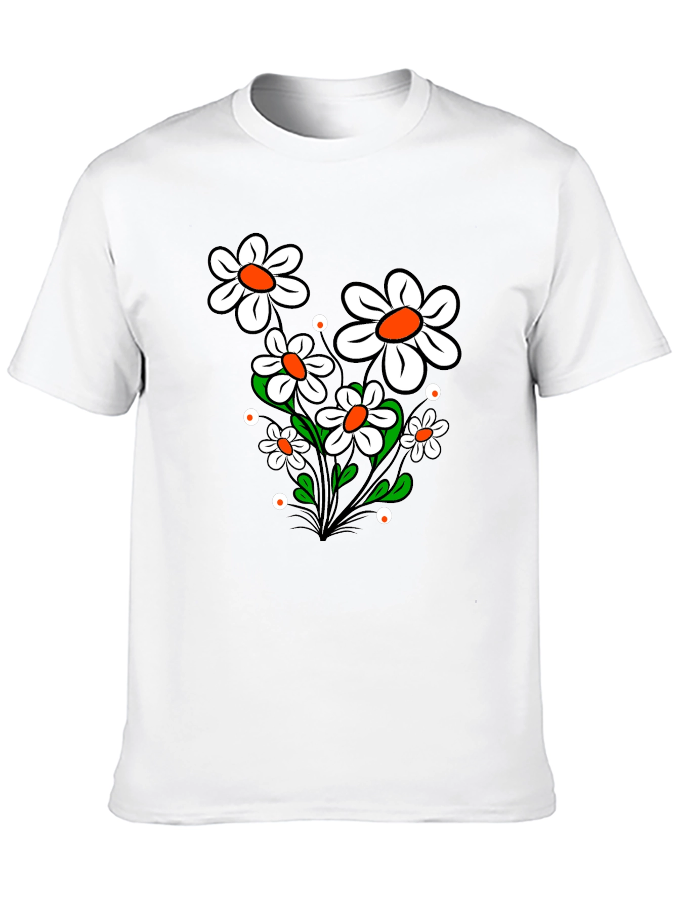 Daisy Flower Graphic Tee - Black Cotton T-Shirt