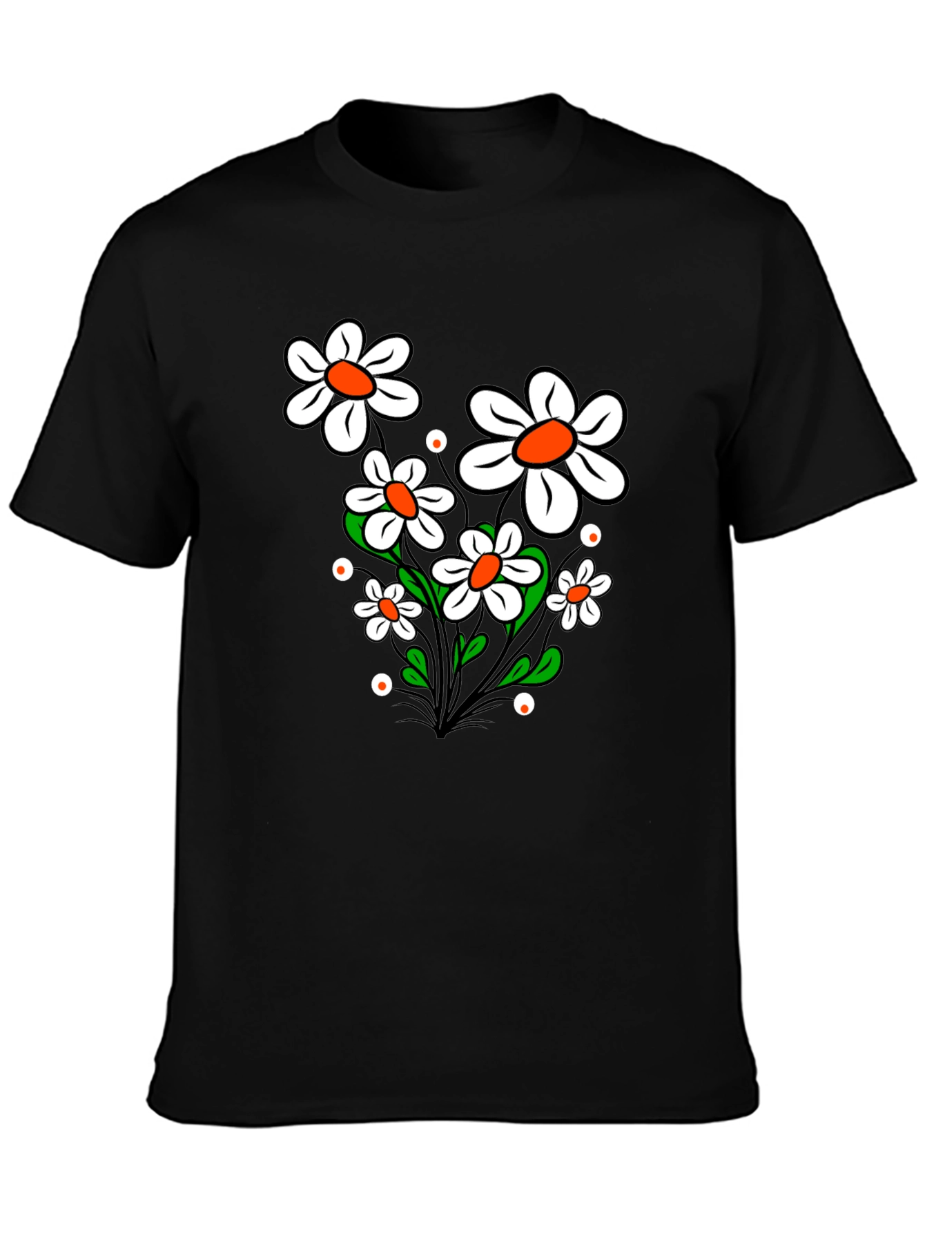 Daisy Flower Graphic Tee - Black Cotton T-Shirt
