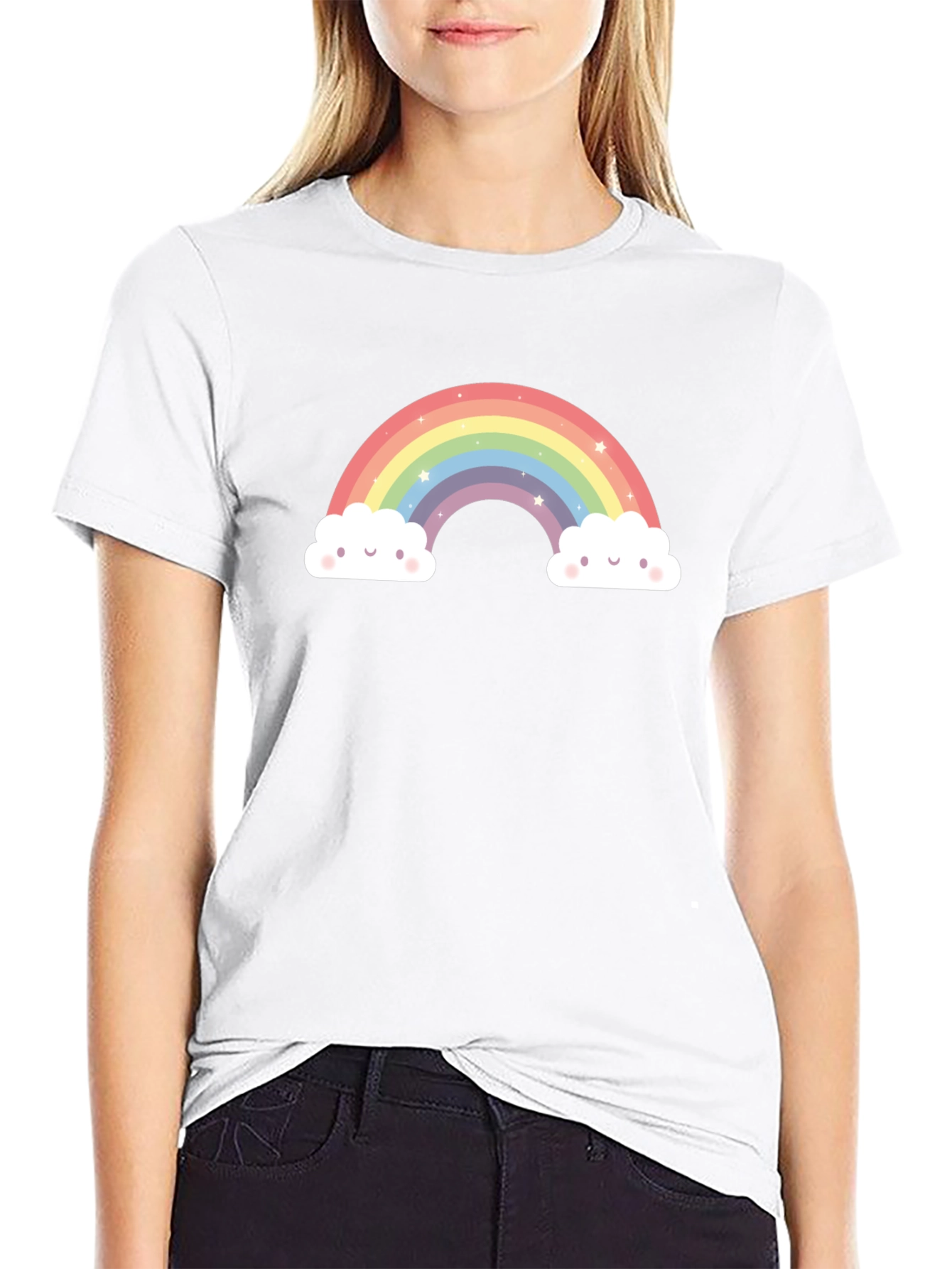 Rainbow Clouds Graphic Tee - Black Cotton Comfort
