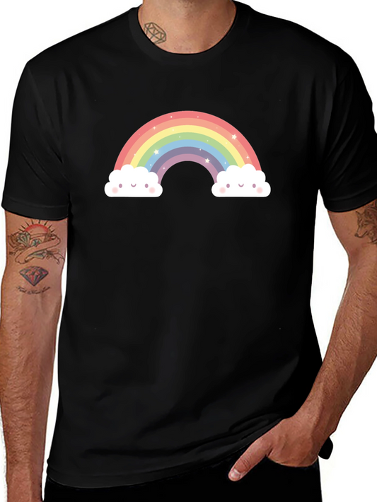 Rainbow Clouds Graphic Tee - Black Cotton Comfort