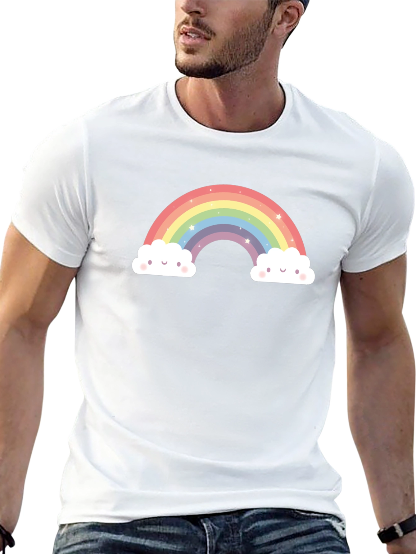 Rainbow Clouds Graphic Tee - Black Cotton Comfort