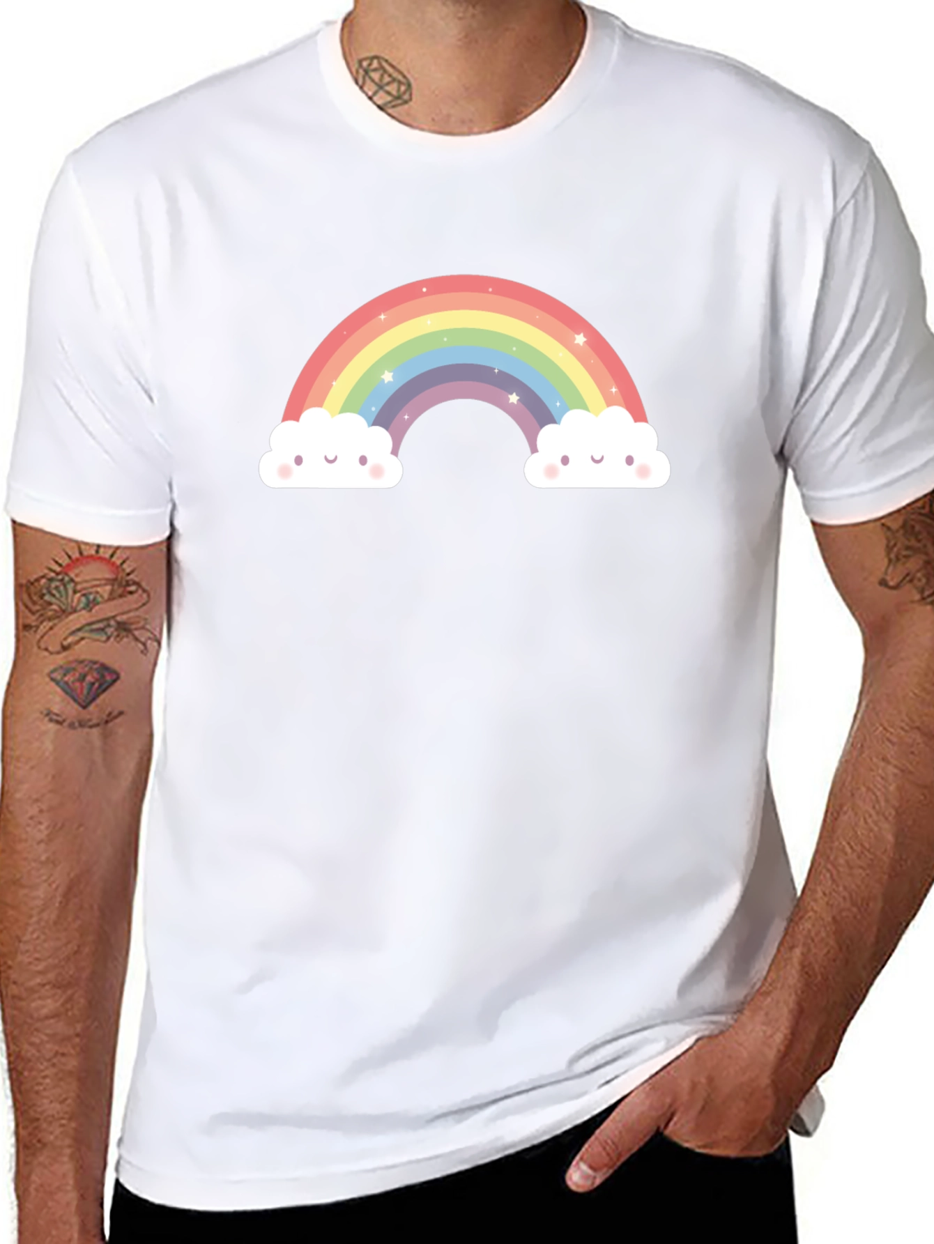 Rainbow Clouds Graphic Tee - Black Cotton Comfort