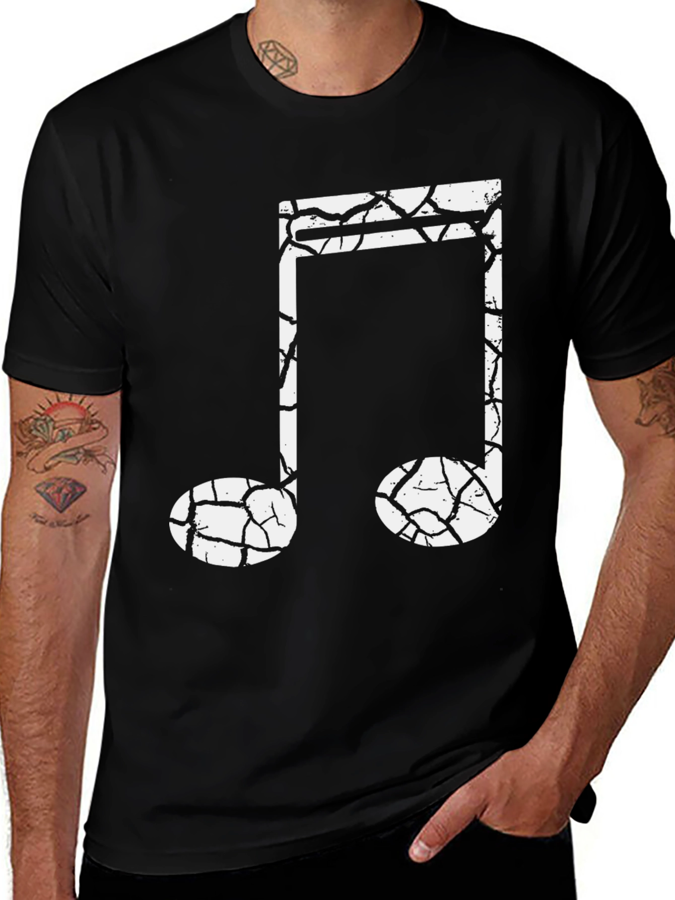 Cracked Note Graphic Tee - Music Lovers Black T-Shirt