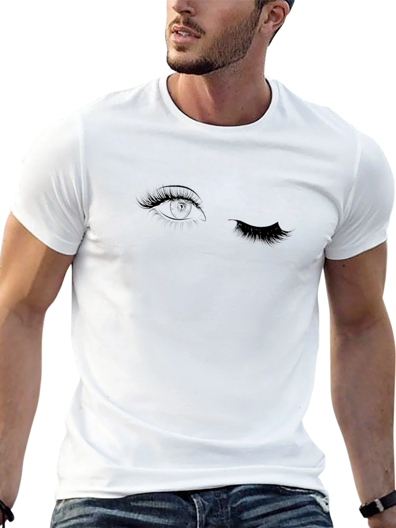 Winking Eye Graphic Tee - Black Cotton T-Shirt
