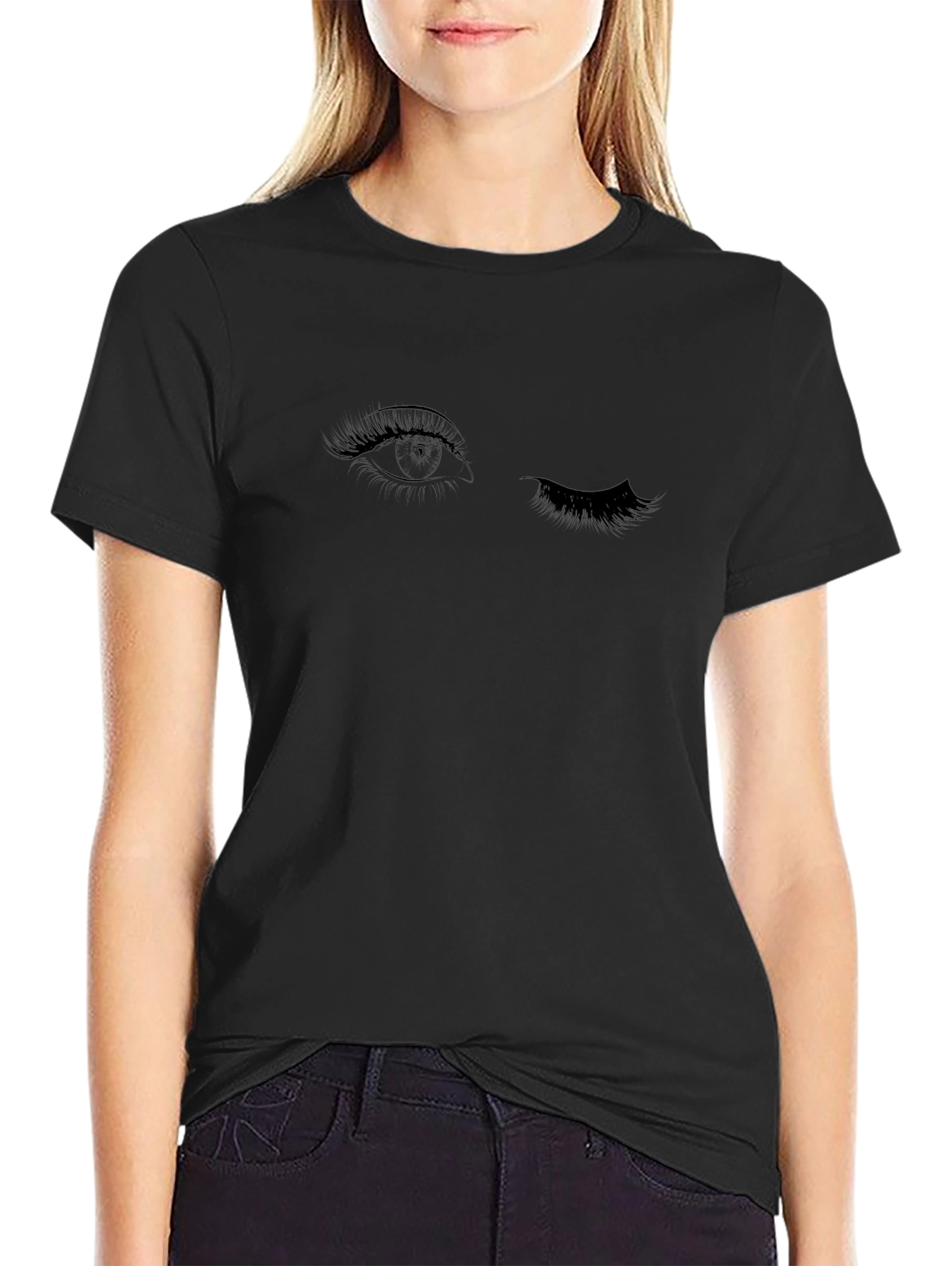 Winking Eye Graphic Tee - Black Cotton T-Shirt